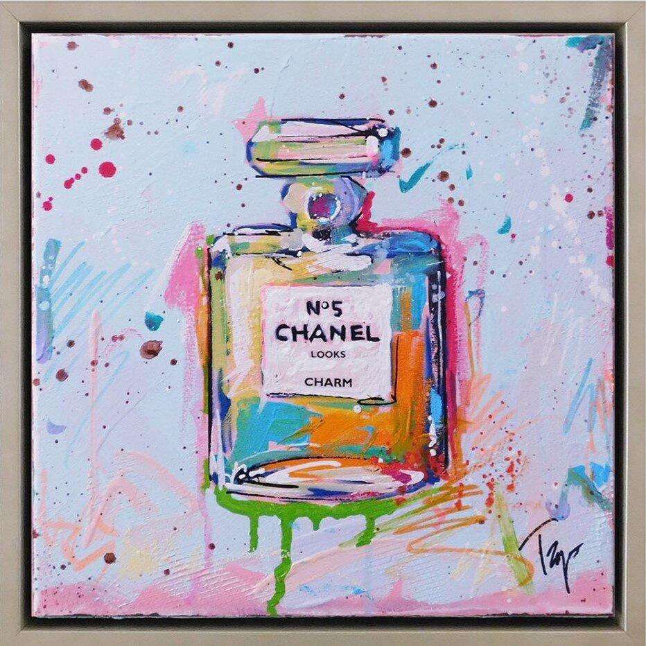 Trip Park, "Charming Chanel", Colorful 12x12 Chanel No5 Perfume Bottle Painting