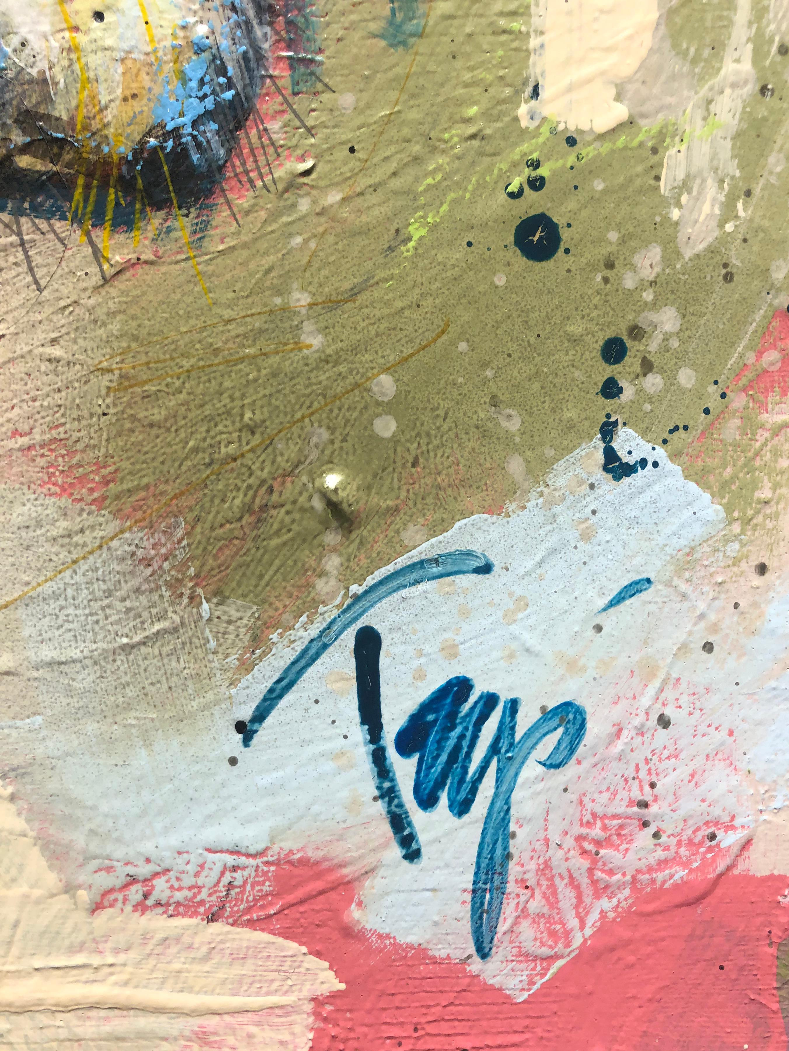 Trip Park, Daisy Dancer, peinture à l'huile sur toile colorée de bourdons 24 x 24 en vente 4