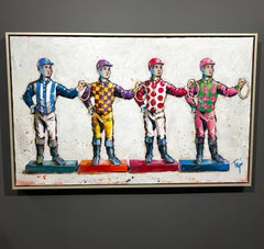Trip Park, "Dancing Jockeys", 30x48 Lawn Jockey Colorful Acrylic Painting
