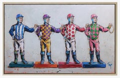 Trip Park, "Dancing Jockeys", 30x48 Lawn Jockey Colorful Acrylic Painting