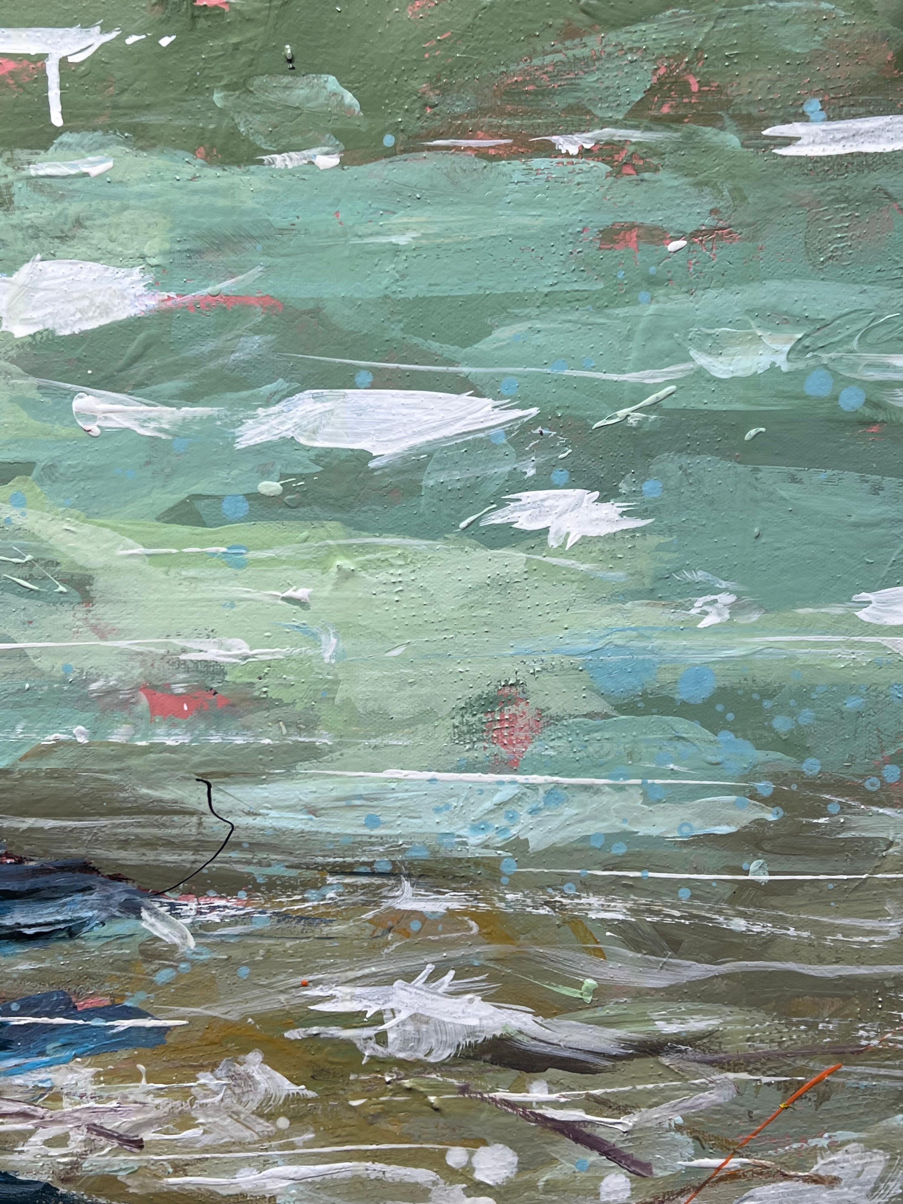 Trip Park, «shin' Solo », peinture à l'huile sur toile colorée représentant un pêcheur sur une plage, 36 x 48 en vente 5