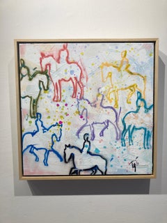 Trip Park, "Cavalli divertenti", pittura a olio su tela 20x20 con cavalli colorati e astratti