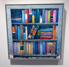 Trip Park, "Geeky Shelves", 30x30 Colorful Library Books Painting on Canvas