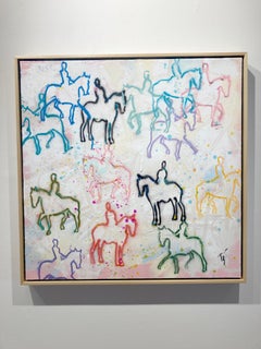 Trip Park, "Happy Horses", 30x30 Abstract Colorful Horse Oil Painting on Canvas