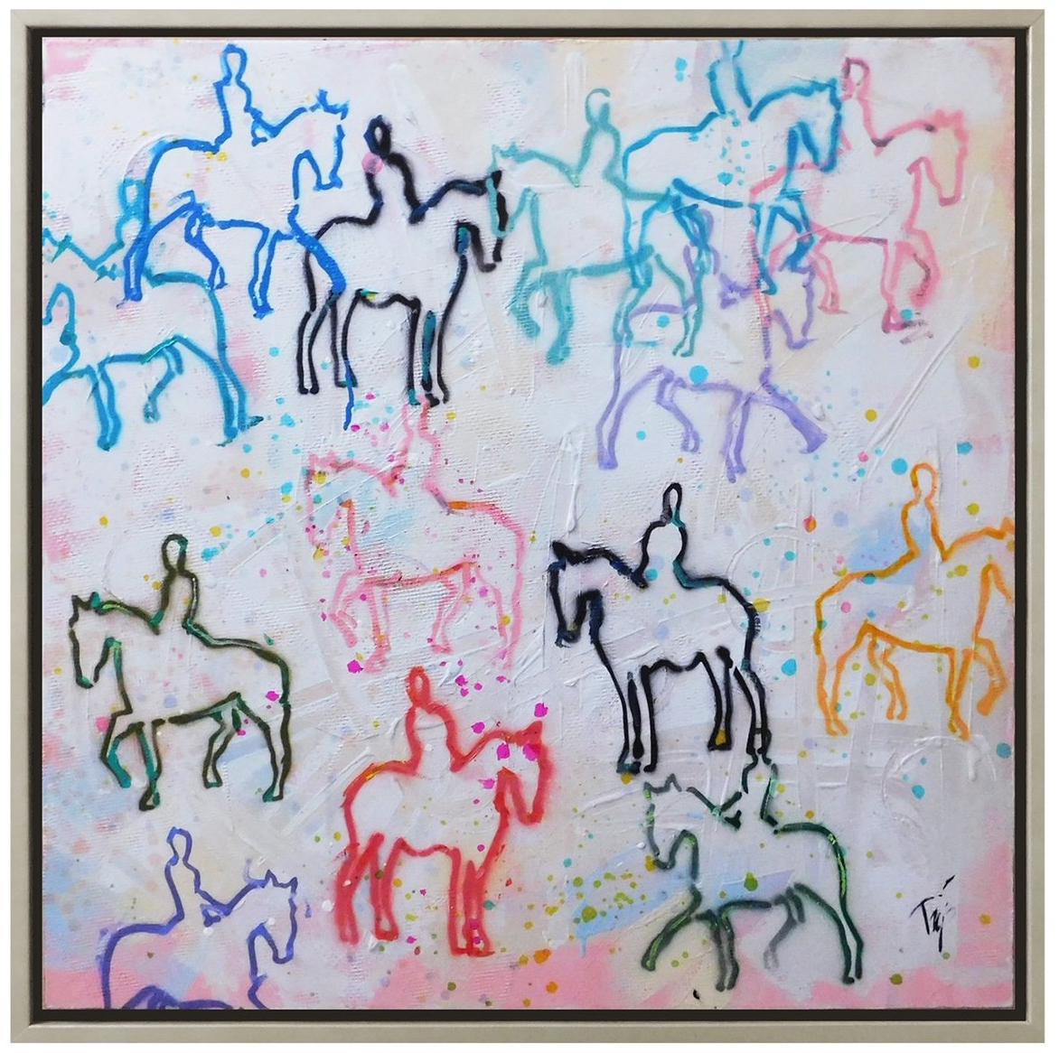 Chromatic Equine: A Mosaic Art Portrait of a Colorful White Horse