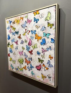 Trip Park, "Lovely Flies", 36x36 Abstract Colorful Butterfly Painting on Canvas