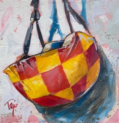 Trip Park, "McD's Head", 12x12 Contemporary Jockey Helmet Painting on Canvas