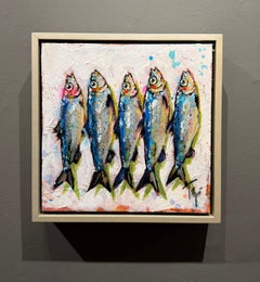Trip Park "Mini Fishies" 12x12 Abstract Colorful Fish Sardine Painting on Canvas