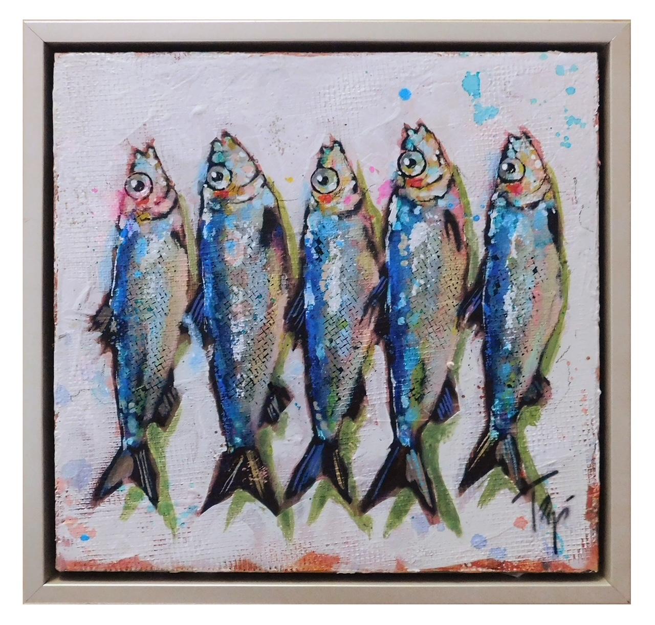 Trip Park "Mini Fishies" 12x12 Abstract Colorful Fish Sardine Painting on Canvas
