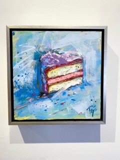 Trip Park, "Strawberry Shortcake", 12x12 Abstract Dessert Oil Painting on Canvas