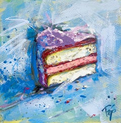 Trip Park, "Strawberry Shortcake", 12x12 Abstract Dessert Oil Painting on Canvas