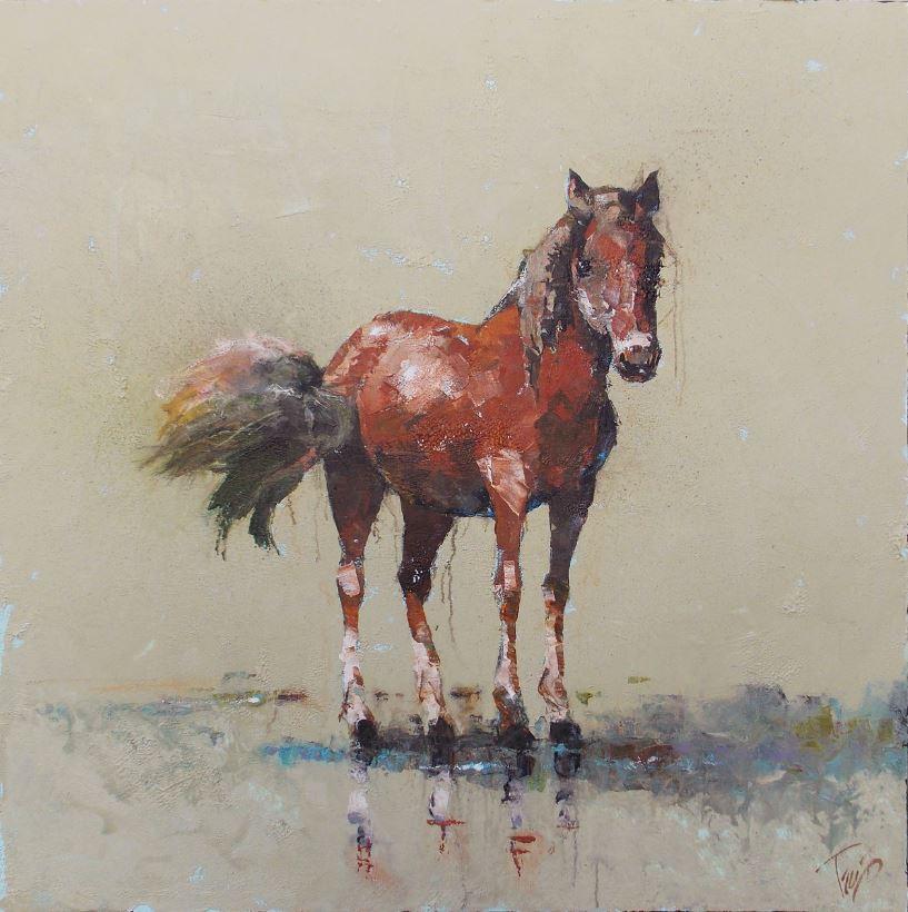 Trip Park, "Wild Thing", 48x48 Green Equine Horse Oil Painting on Canvas