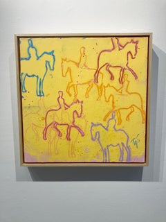 Trip Park, "Yellow Horses", 20x20 Abstract Colorful Horse Oil Painting on Canvas