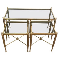 Tripartite Brass Coffee Table made of a Main Table and 2 Nesting Side Tables