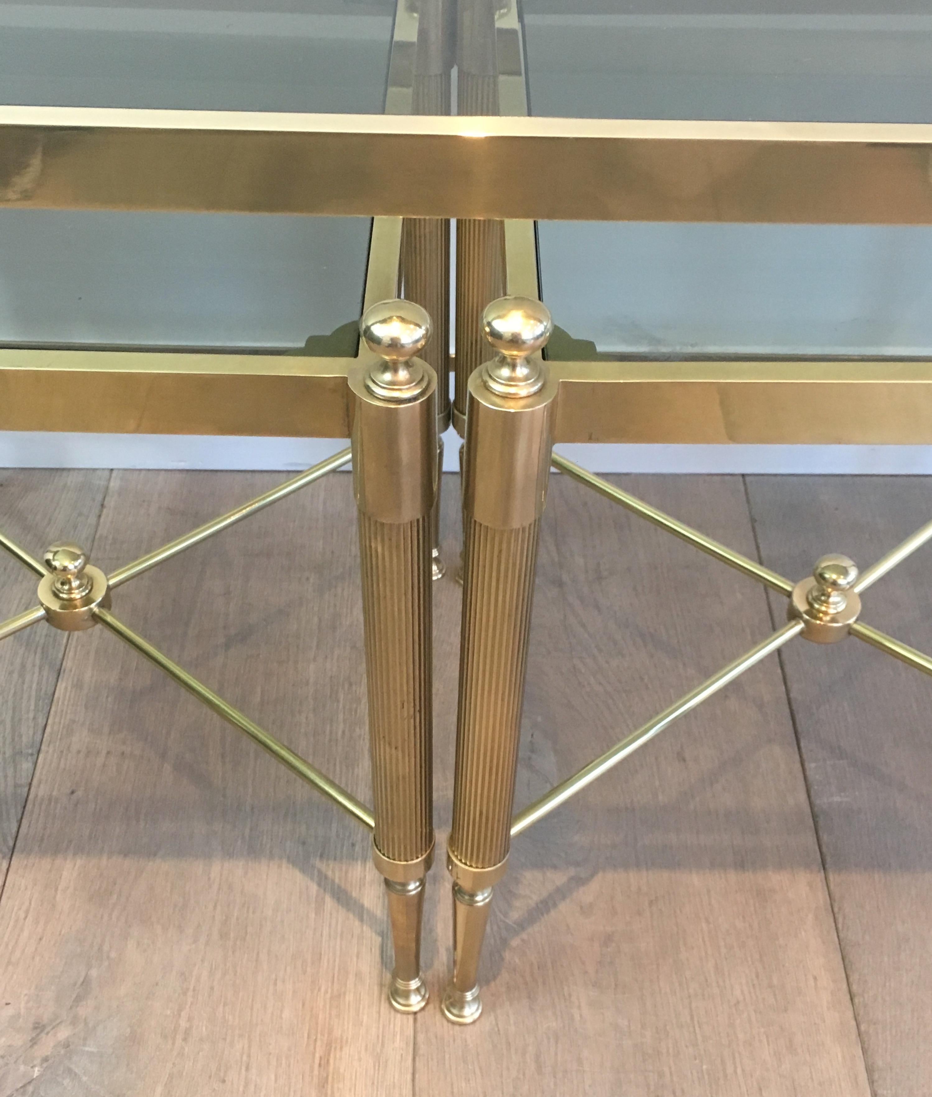 Tripartite Brass Coffee Table made of a Main Table and 2 Nesting Side Tables 5