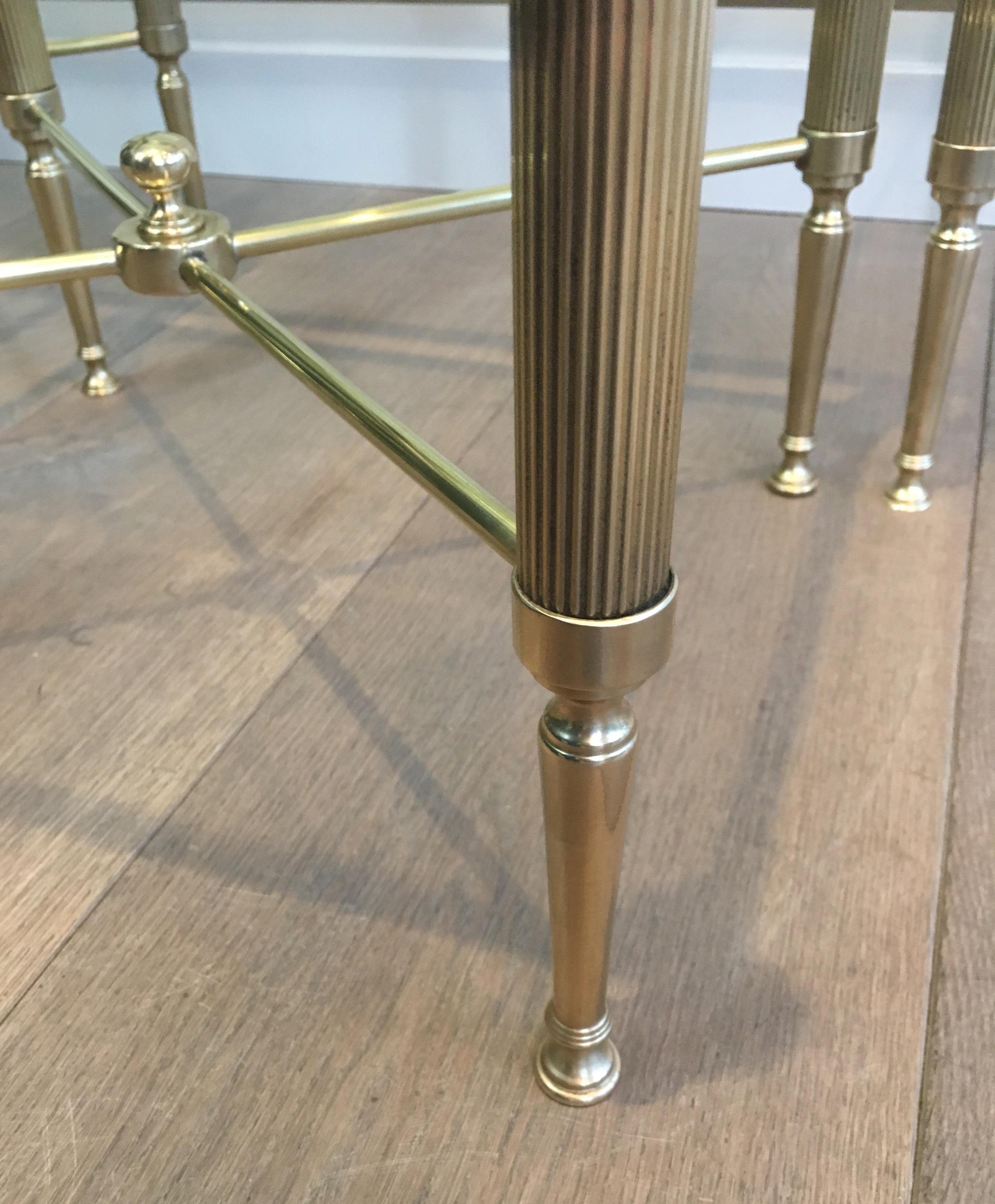 Tripartite Brass Coffee Table made of a Main Table and 2 Nesting Side Tables 7