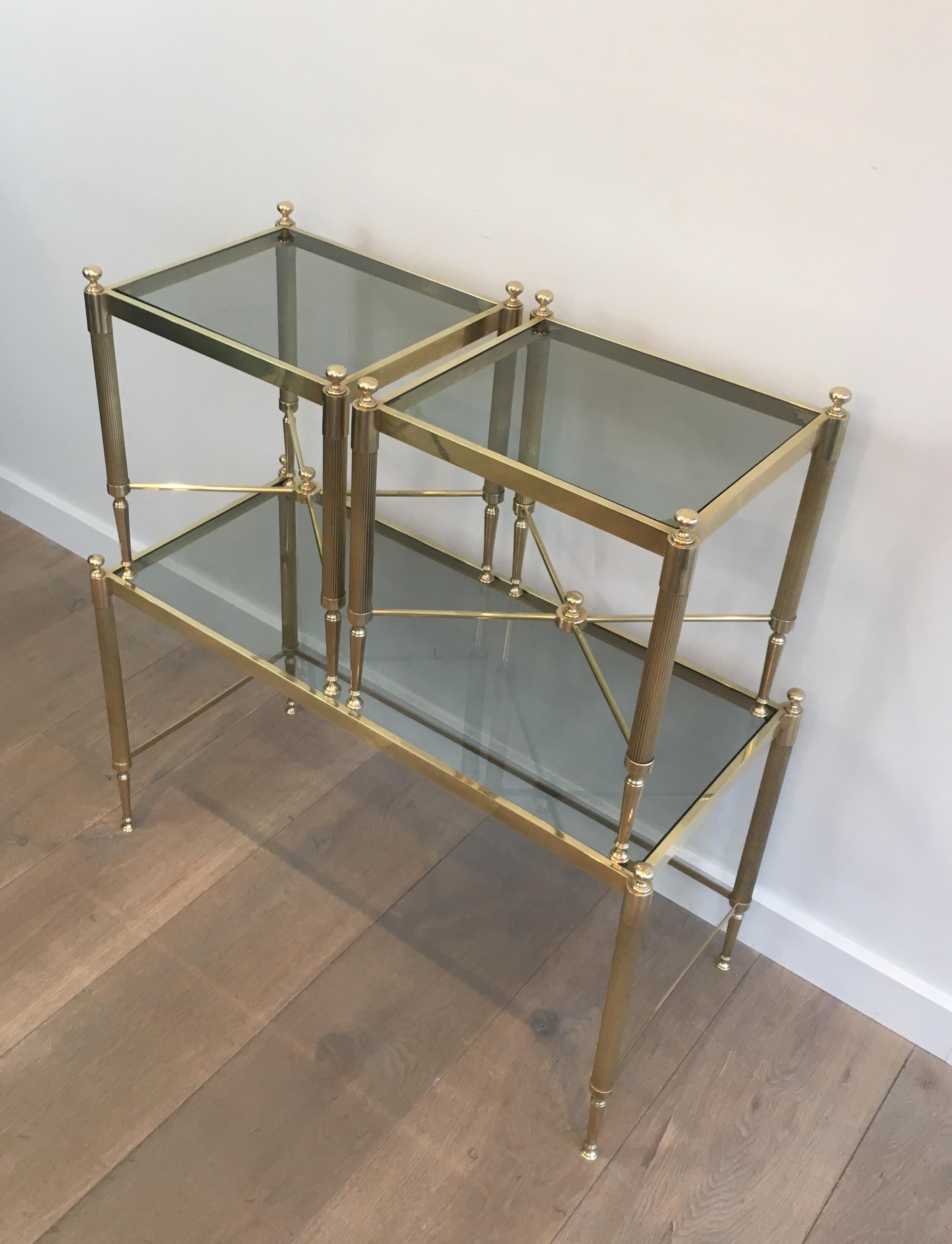 Tripartite Brass Coffee Table made of a Main Table and 2 Nesting Side Tables 9