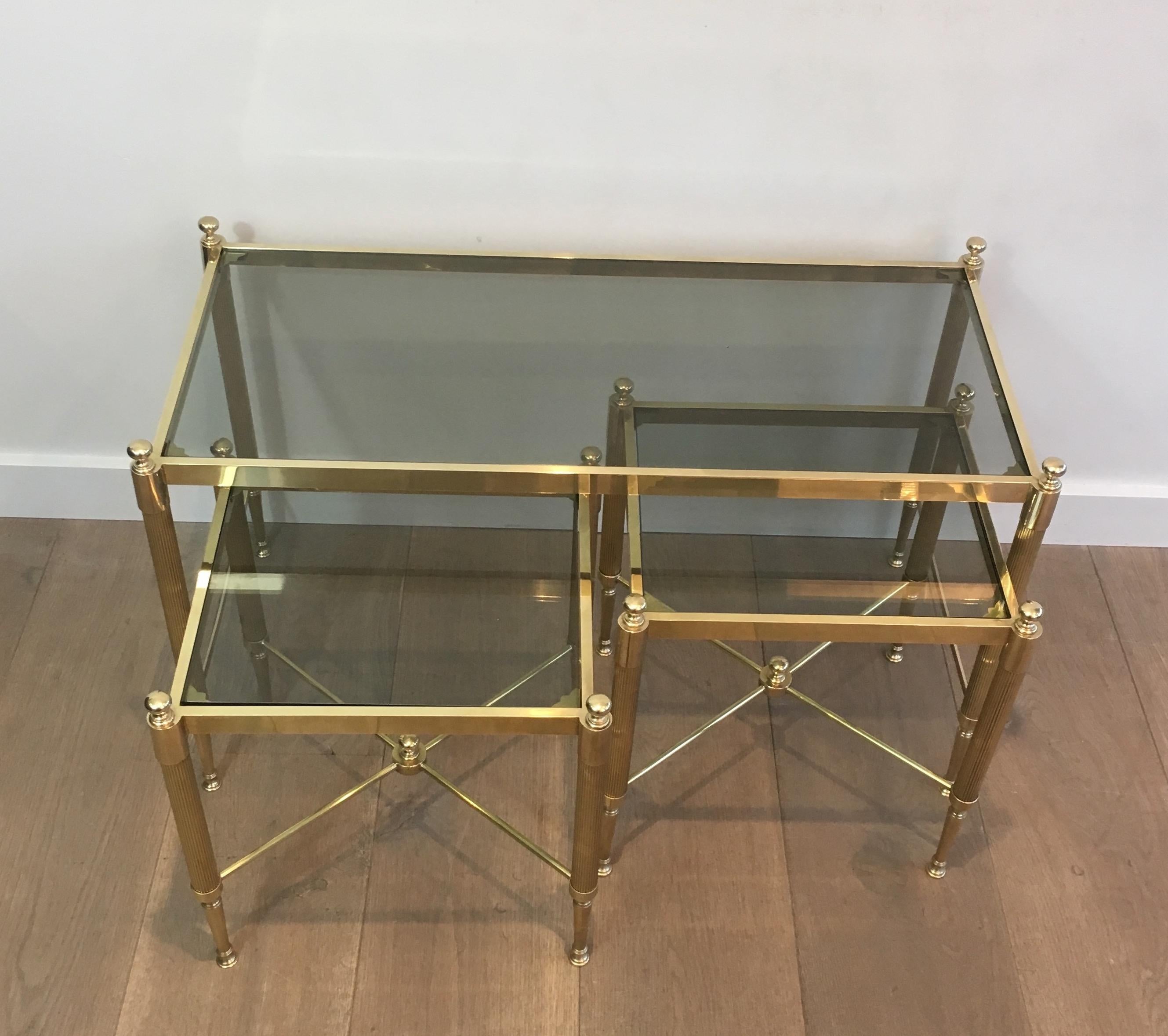 Tripartite Brass Coffee Table made of a Main Table and 2 Nesting Side Tables 10