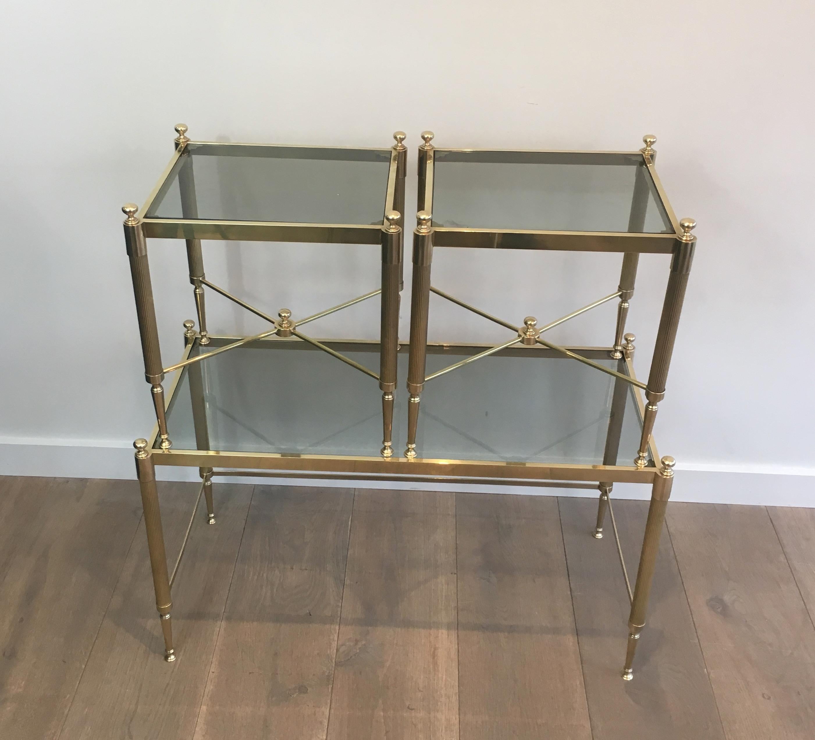Tripartite Brass Coffee Table made of a Main Table and 2 Nesting Side Tables 12