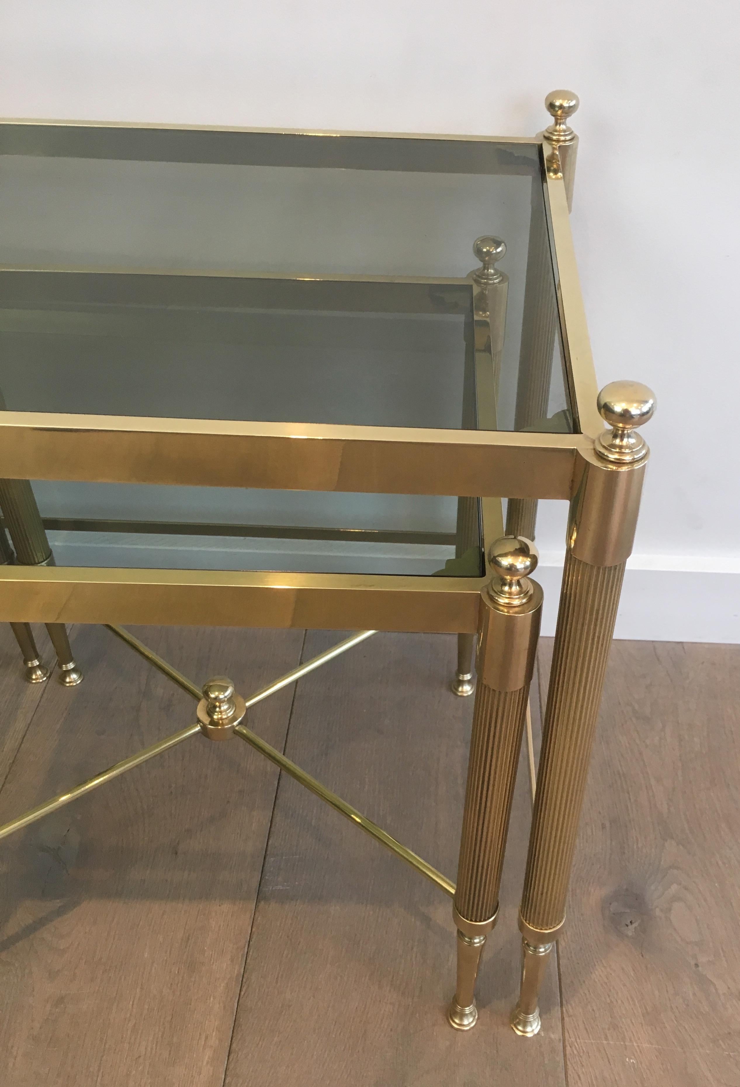 Tripartite Brass Coffee Table made of a Main Table and 2 Nesting Side Tables 13