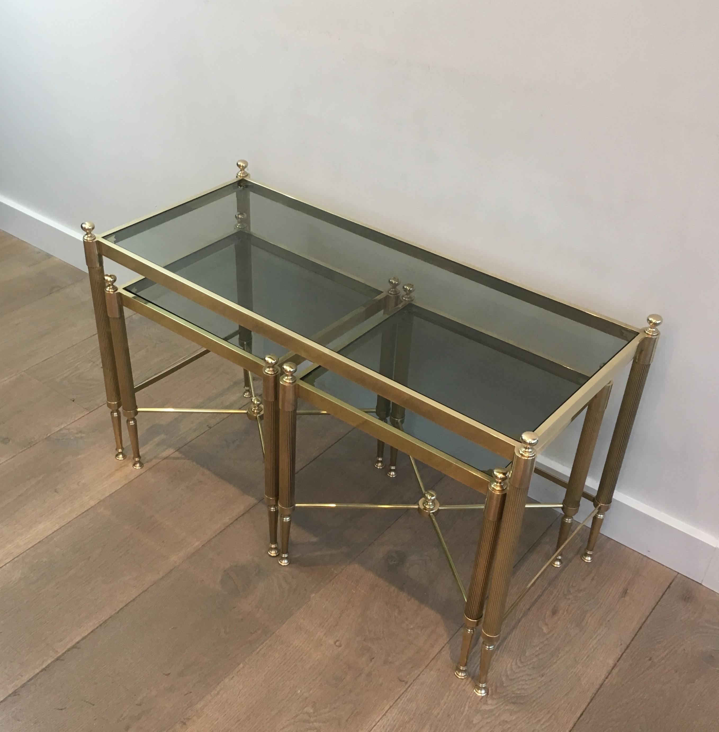Tripartite Brass Coffee Table made of a Main Table and 2 Nesting Side Tables 14