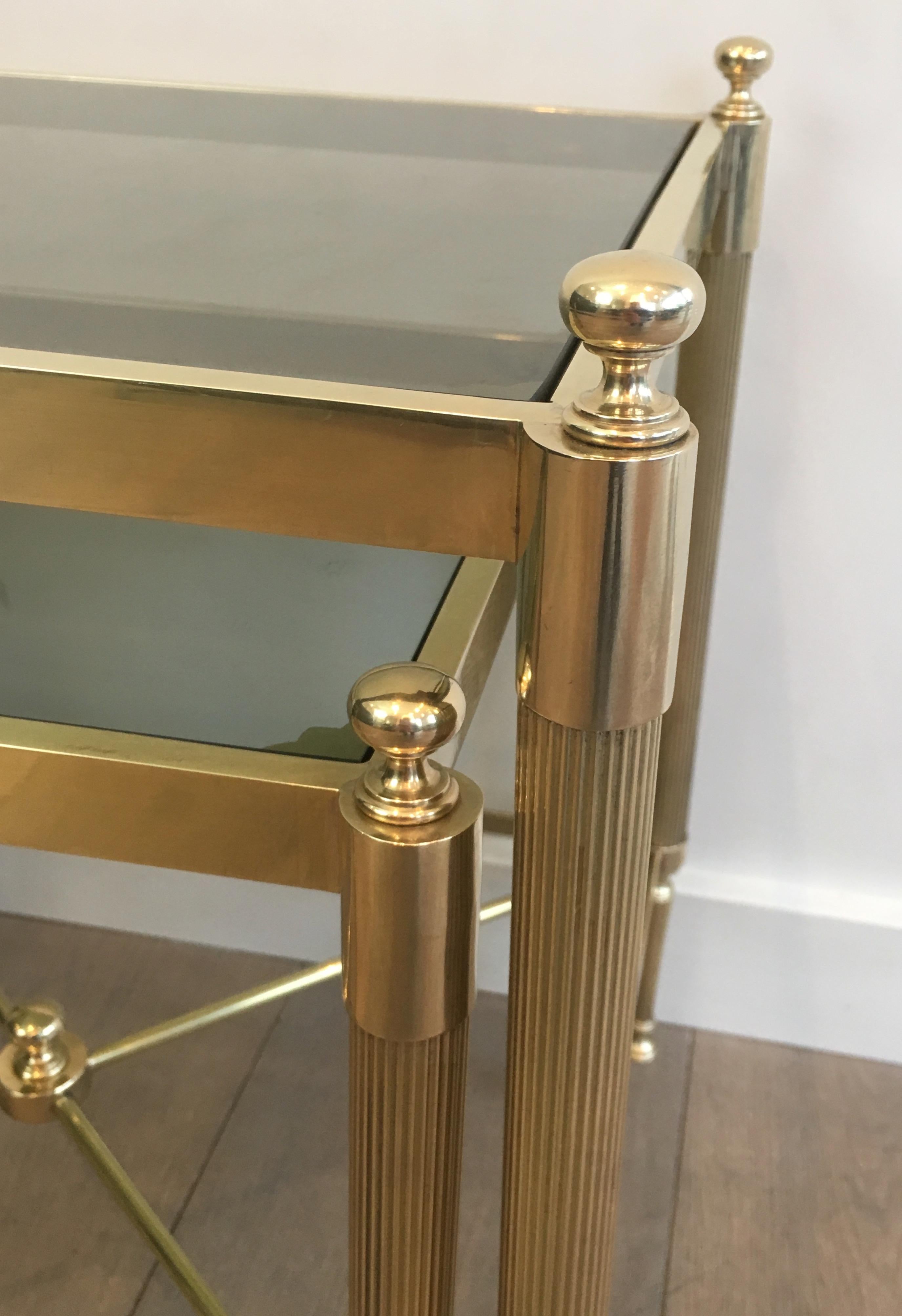 Tripartite Brass Coffee Table made of a Main Table and 2 Nesting Side Tables 1