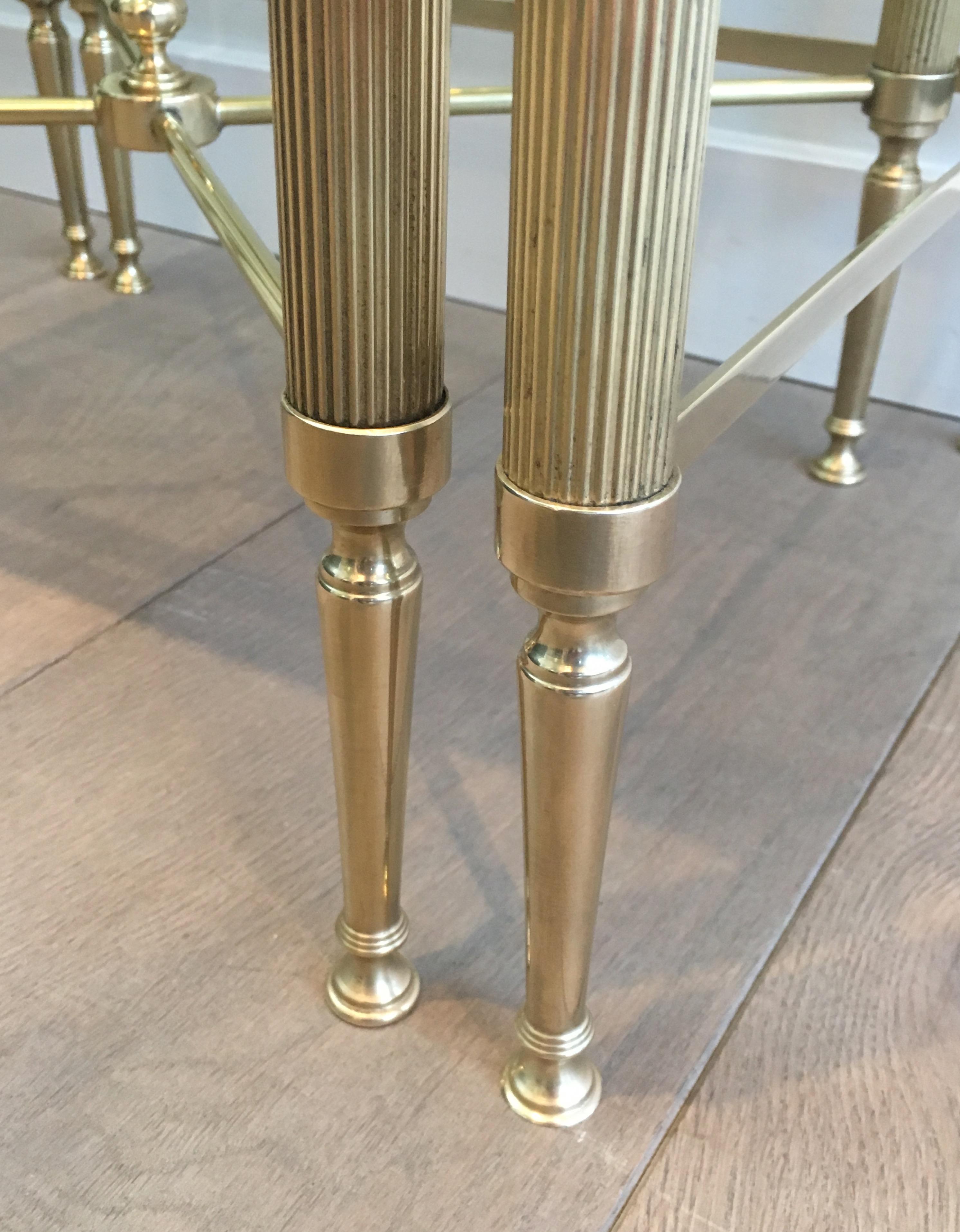 Tripartite Brass Coffee Table made of a Main Table and 2 Nesting Side Tables 2