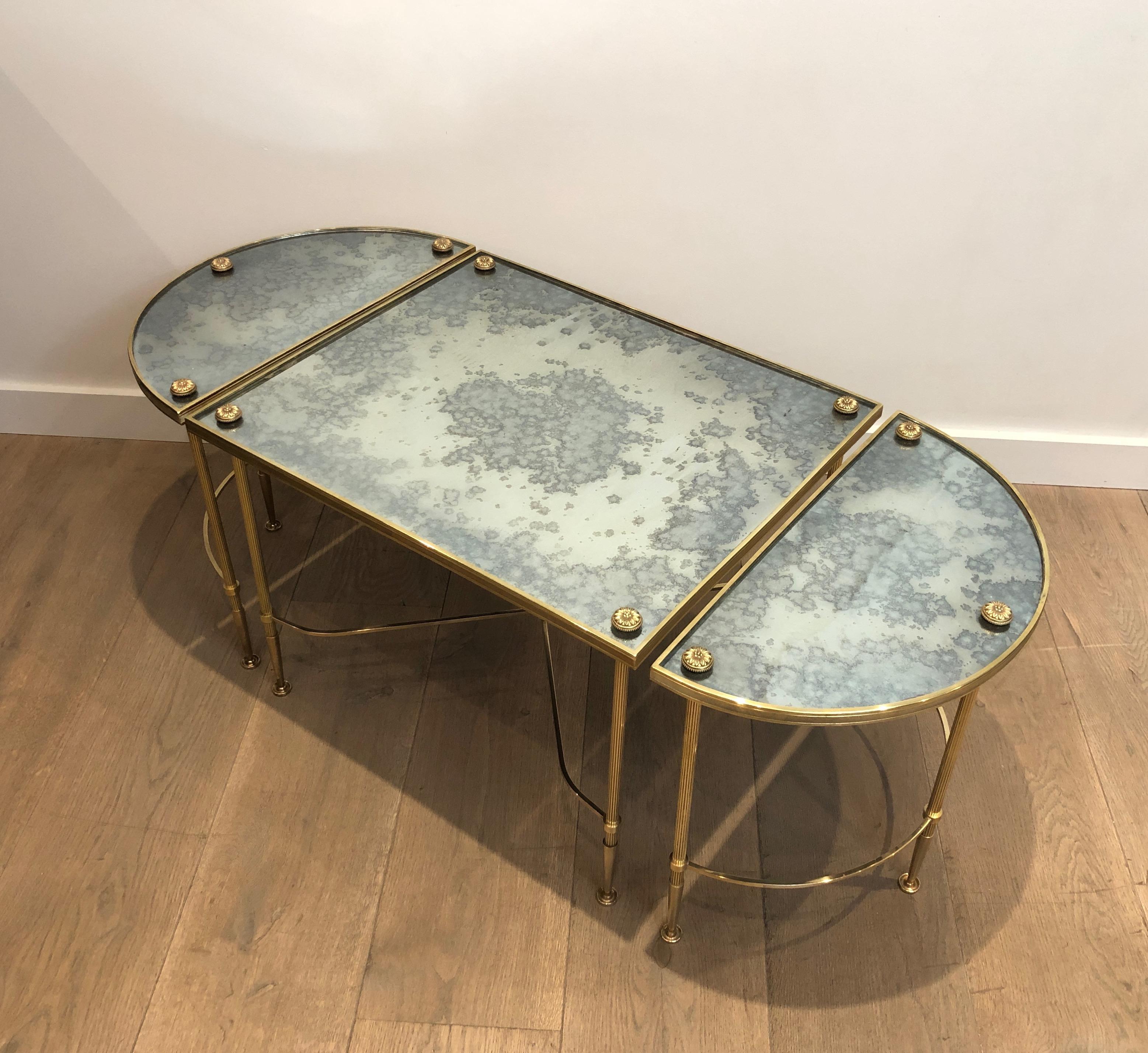 Tripartite Brass Coffee Table with Eglomized Tops by Maison Baguès 6