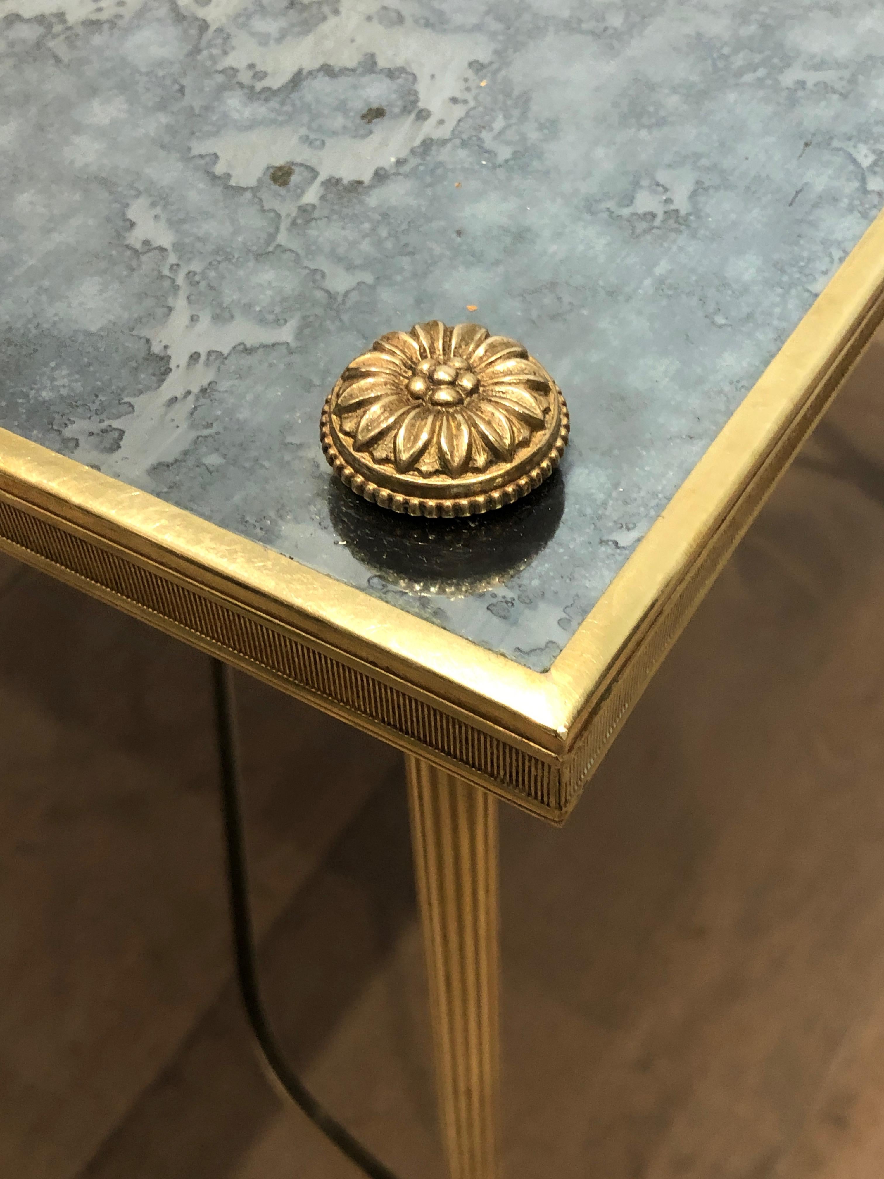Tripartite Brass Coffee Table with Eglomized Tops by Maison Baguès 7