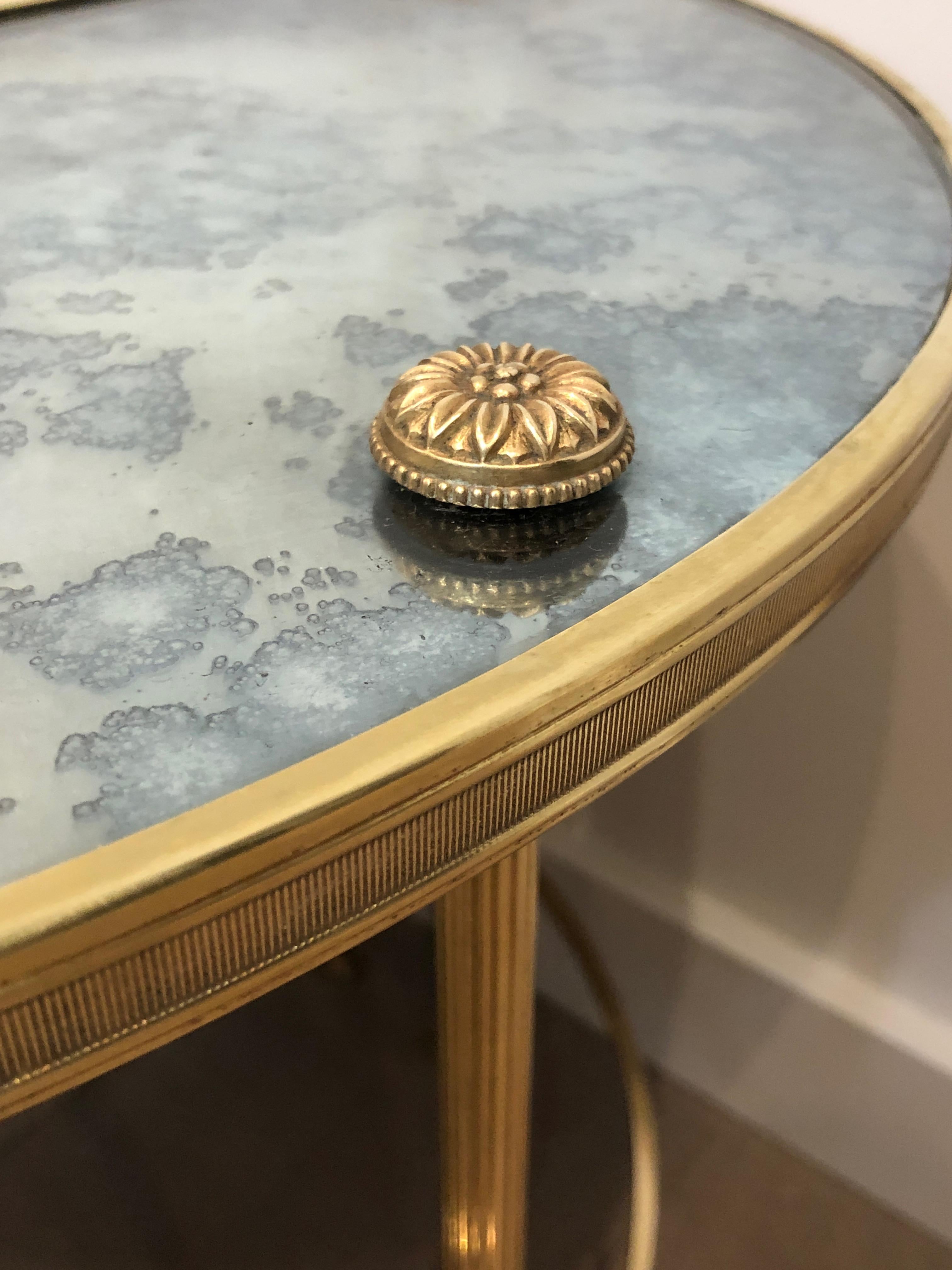 Tripartite Brass Coffee Table with Eglomized Tops by Maison Baguès 8