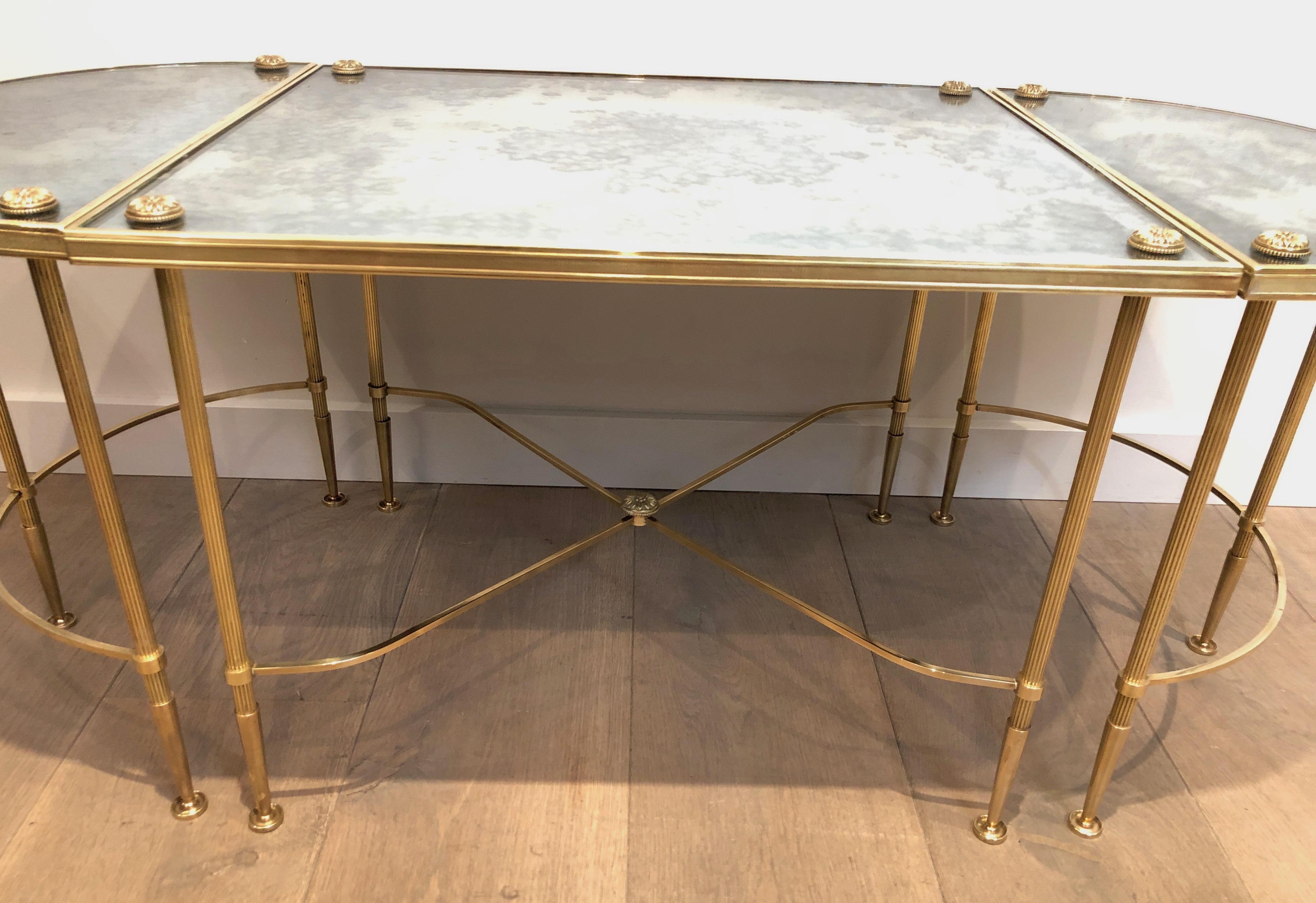 Tripartite Brass Coffee Table with Eglomized Tops by Maison Baguès 9