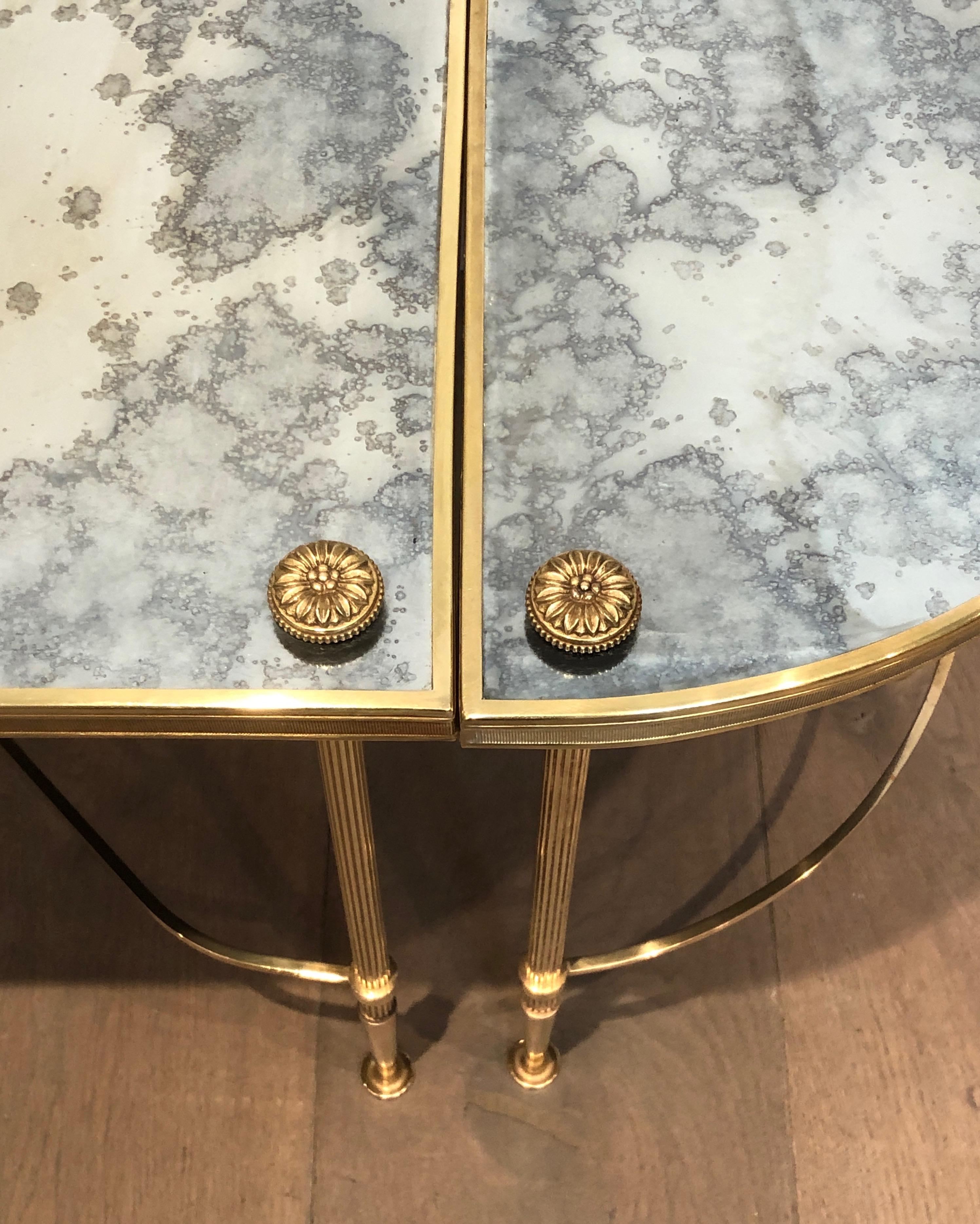 Tripartite Brass Coffee Table with Eglomized Tops by Maison Baguès 3