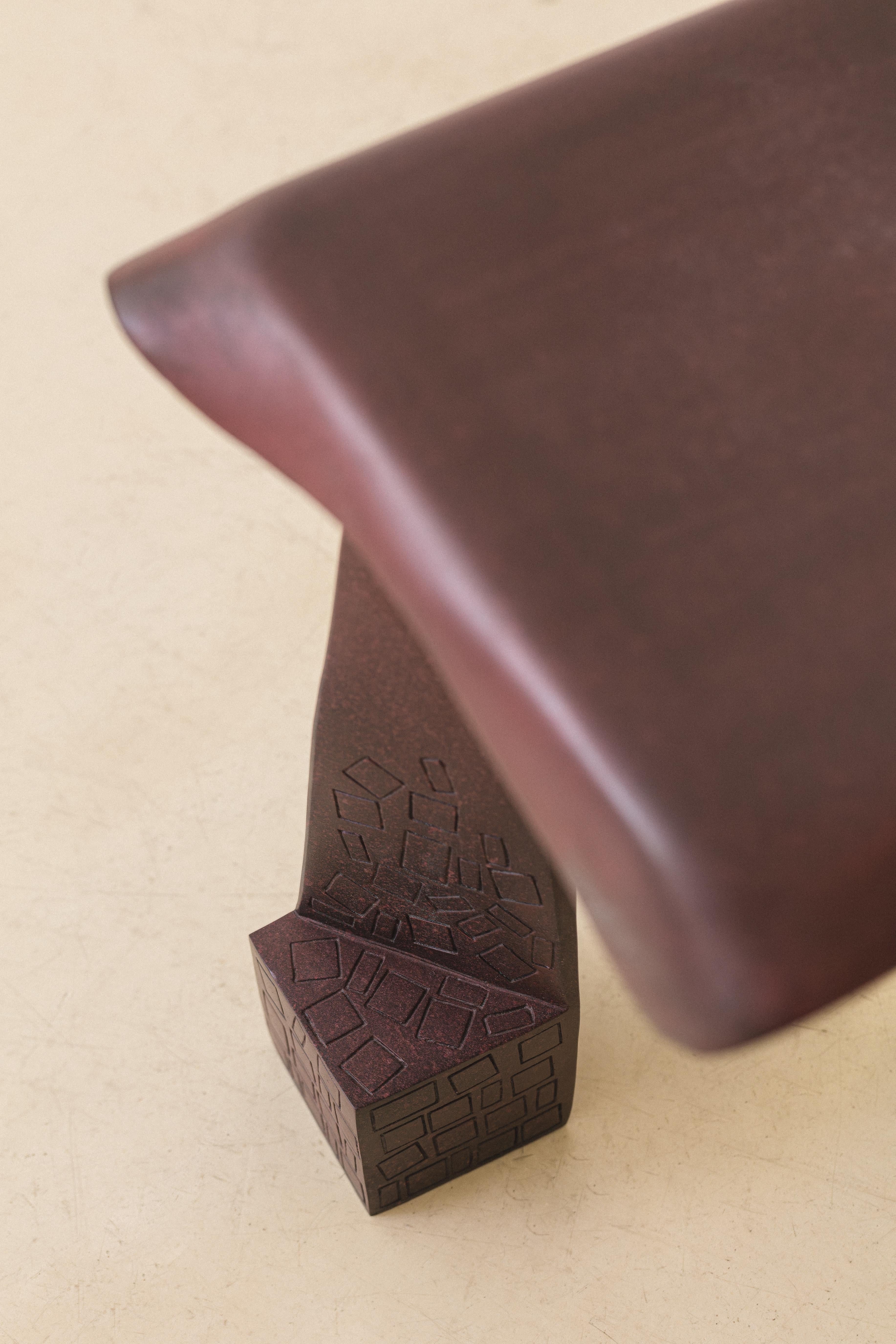 Patinated Tripede Side Table by Lucas Recchia, Contemporary Brazilian Design For Sale
