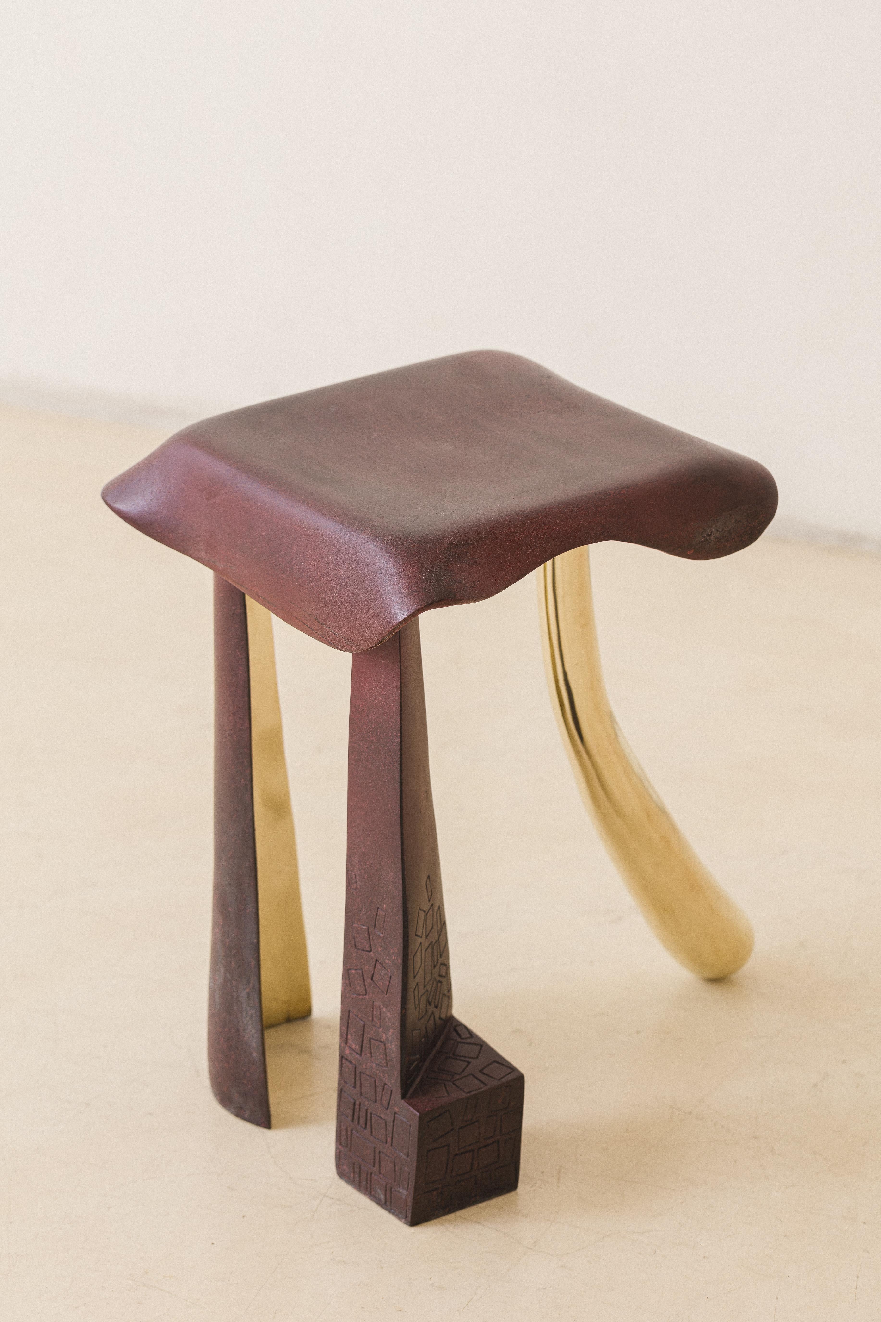 Bronze Tripede Side Table by Lucas Recchia, Contemporary Brazilian Design For Sale