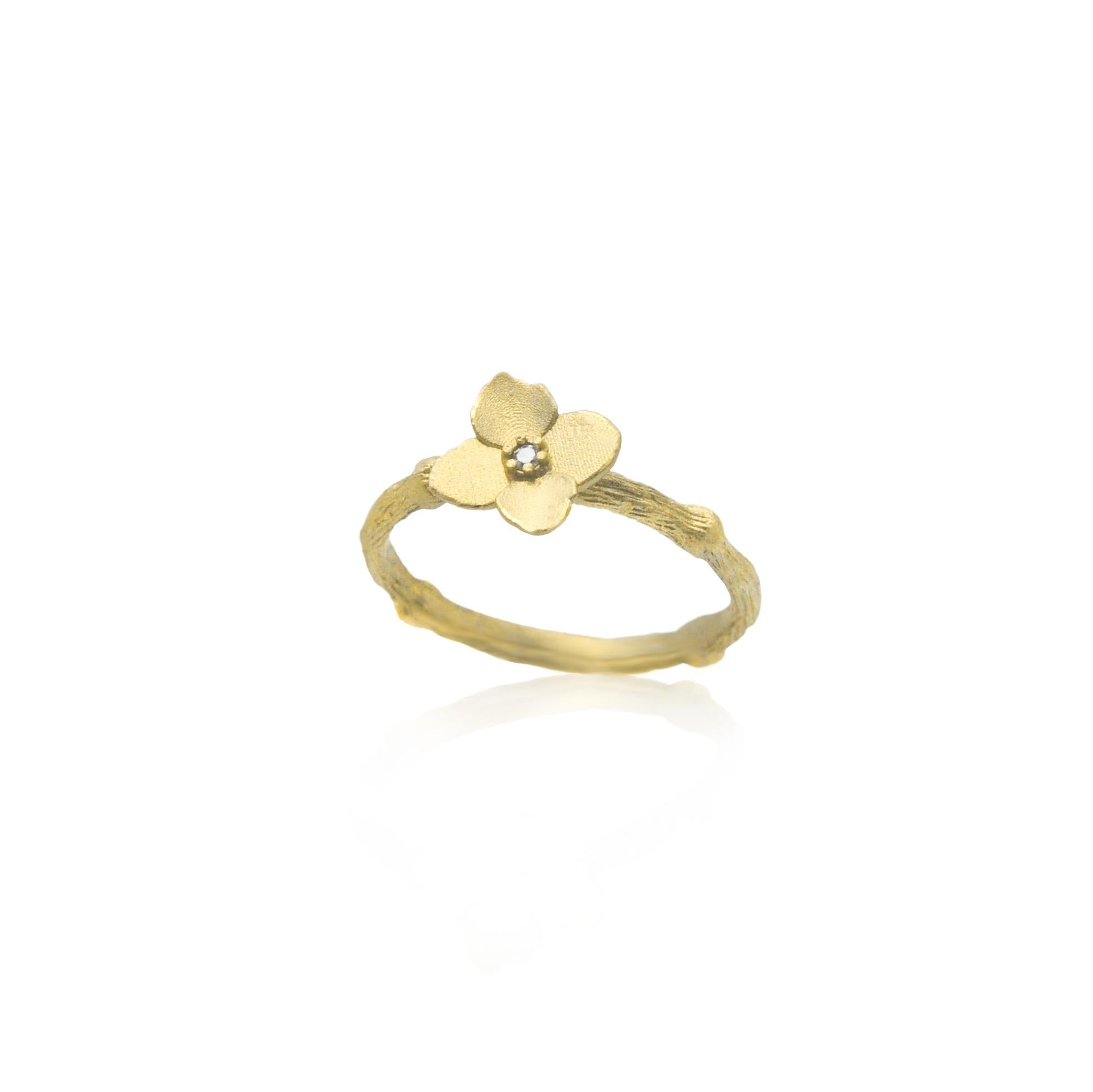 For Sale:  Triple 18k Gold Hydrangea Branch Ring with White Diamonds 3