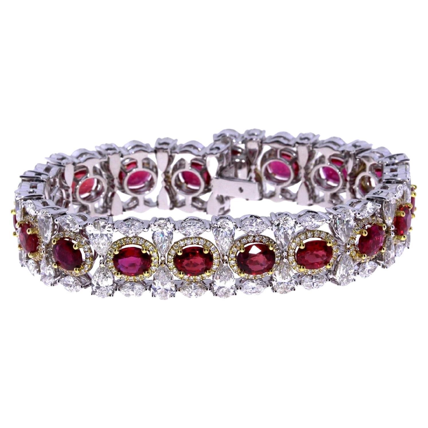 Triple A Quality Pigeon Blood Red Ruby and Diamond Bracelet For Sale