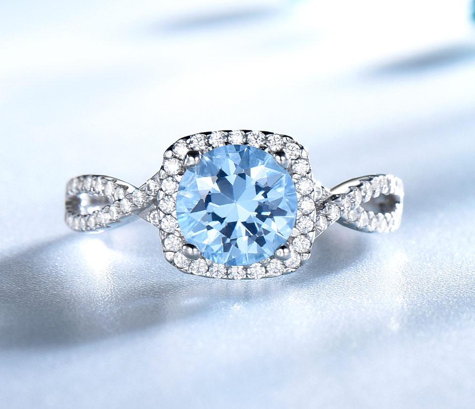 A Round Aquamarine Blue Cubic Zirconia Sterling Silver Ring.
Total Weight: 2.30 grams.
Available in Ring Size 6 & 7.
Triple AAA white and colored cubic zirconia.
