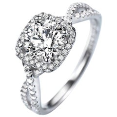 Triple AAA Cut Round White Cubic Zirconia Halo Setting Sterling Silver Ring
