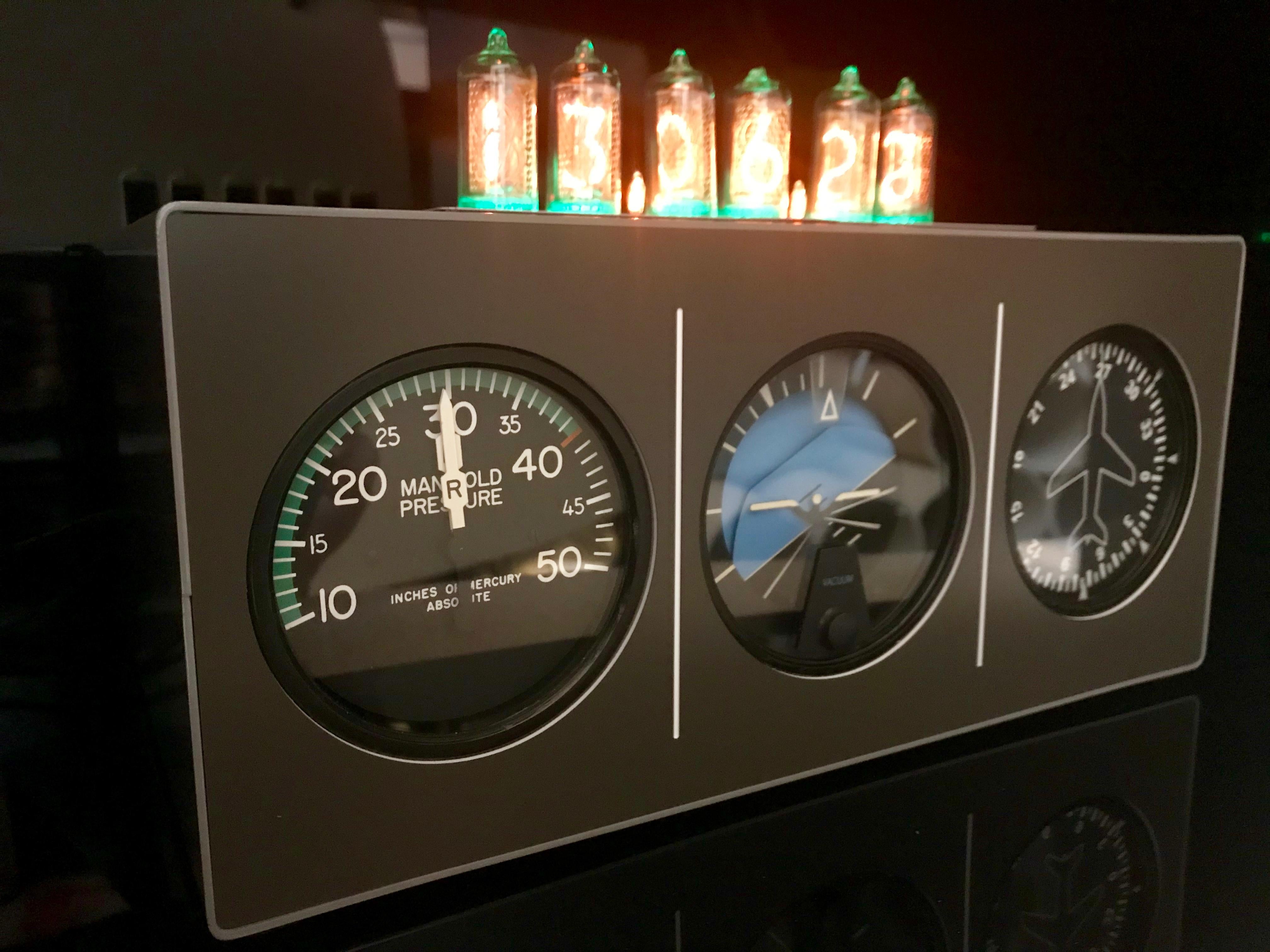 Triple Aircraft Instrument Nixie Clock For Sale 7
