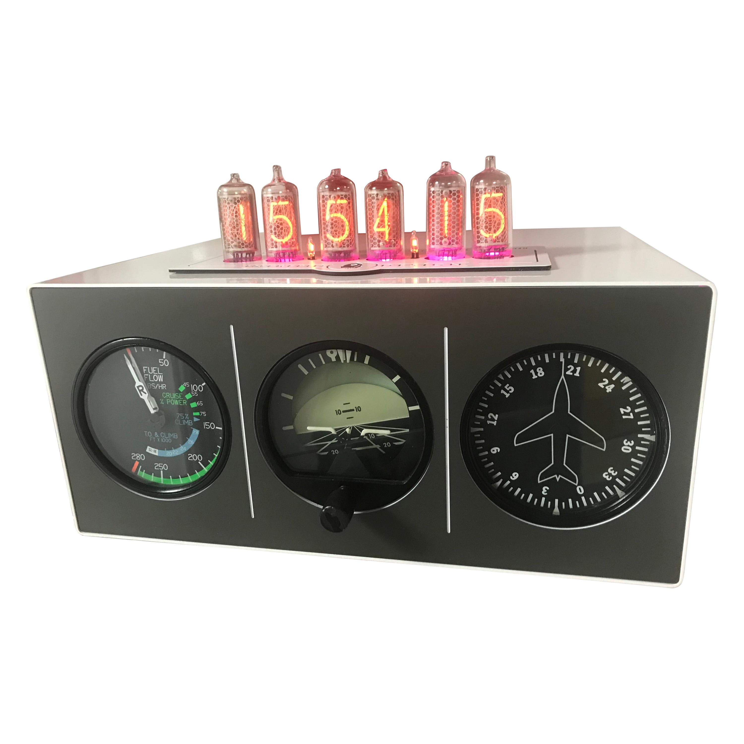 Triple Aircraft Instrument Nixie Clock For Sale