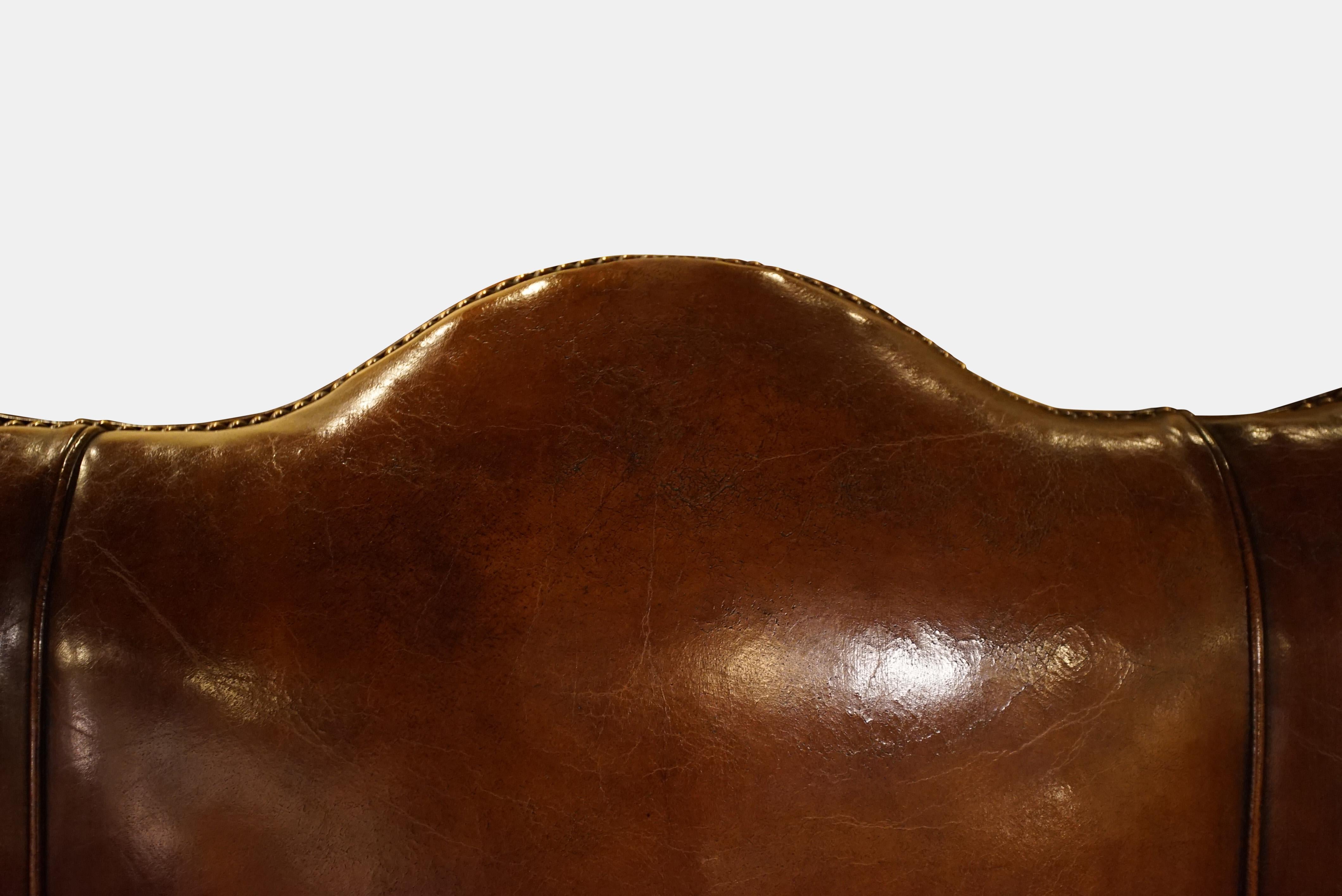 Triple Back Leather Settee, circa 1910 1