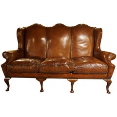 Antique Triple Back Leather Settee, circa 1910