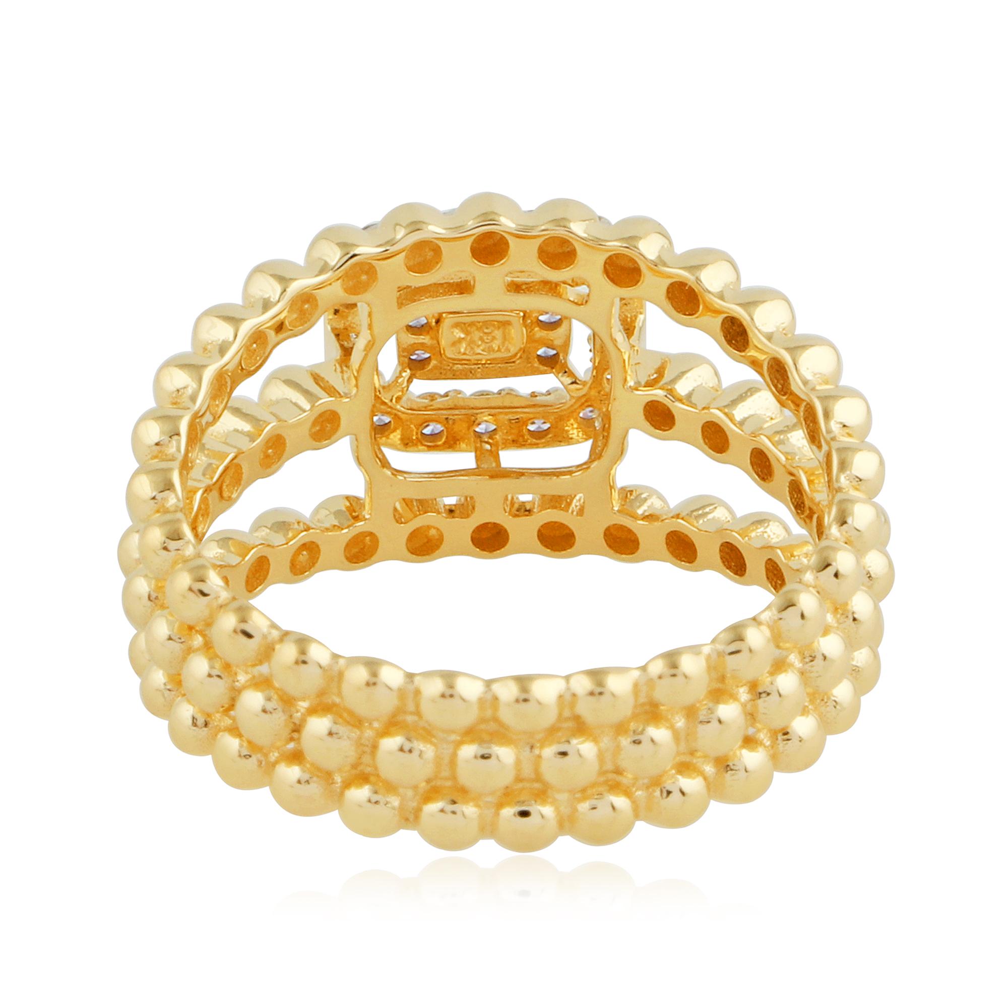 For Sale:  Triple Band Beaded Ring Halo Cluster 0.35ct SI/HI Diamond 18k Yellow Gold 3