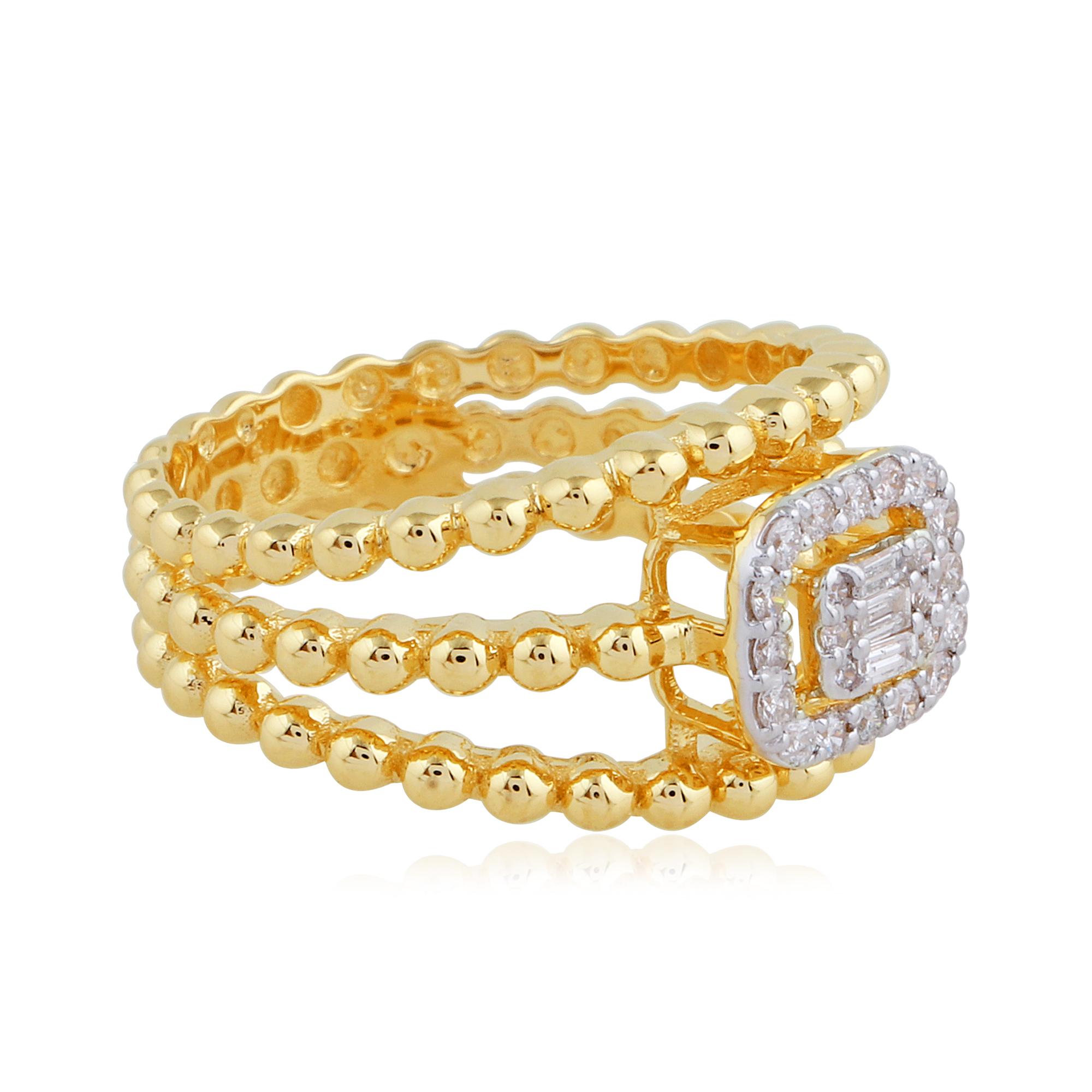 For Sale:  Triple Band Beaded Ring Halo Cluster 0.35ct SI/HI Diamond 18k Yellow Gold 4