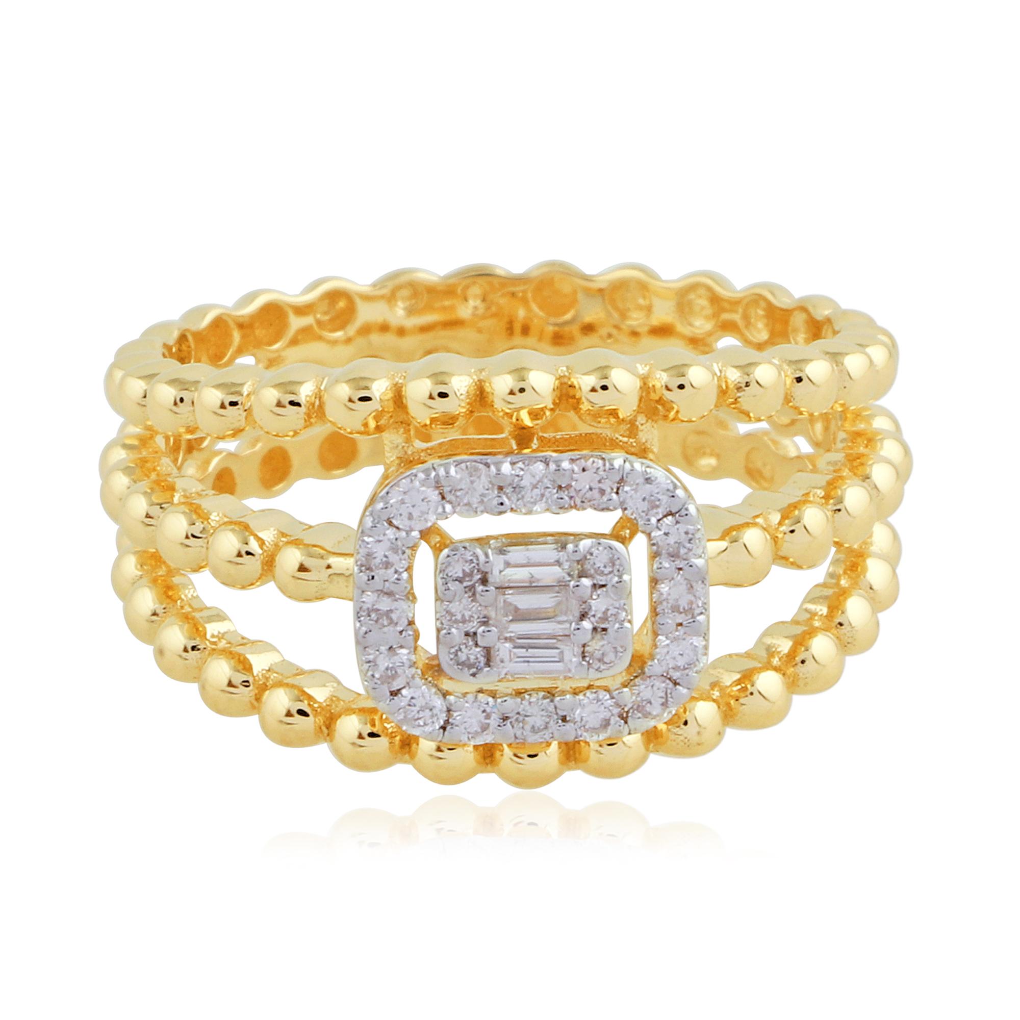 For Sale:  Triple Band Beaded Ring Halo Cluster 0.35ct SI/HI Diamond 18k Yellow Gold 6