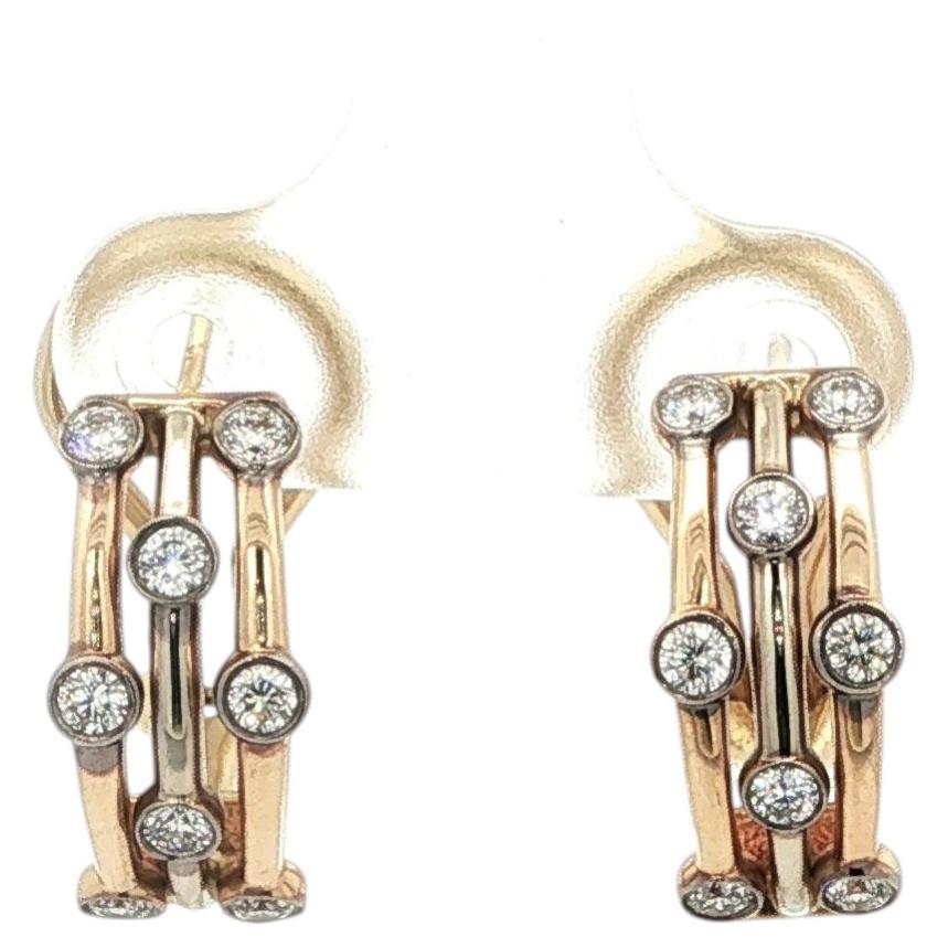 Triple banda aros engastados con diamantes 14K oro amarillo/blanco