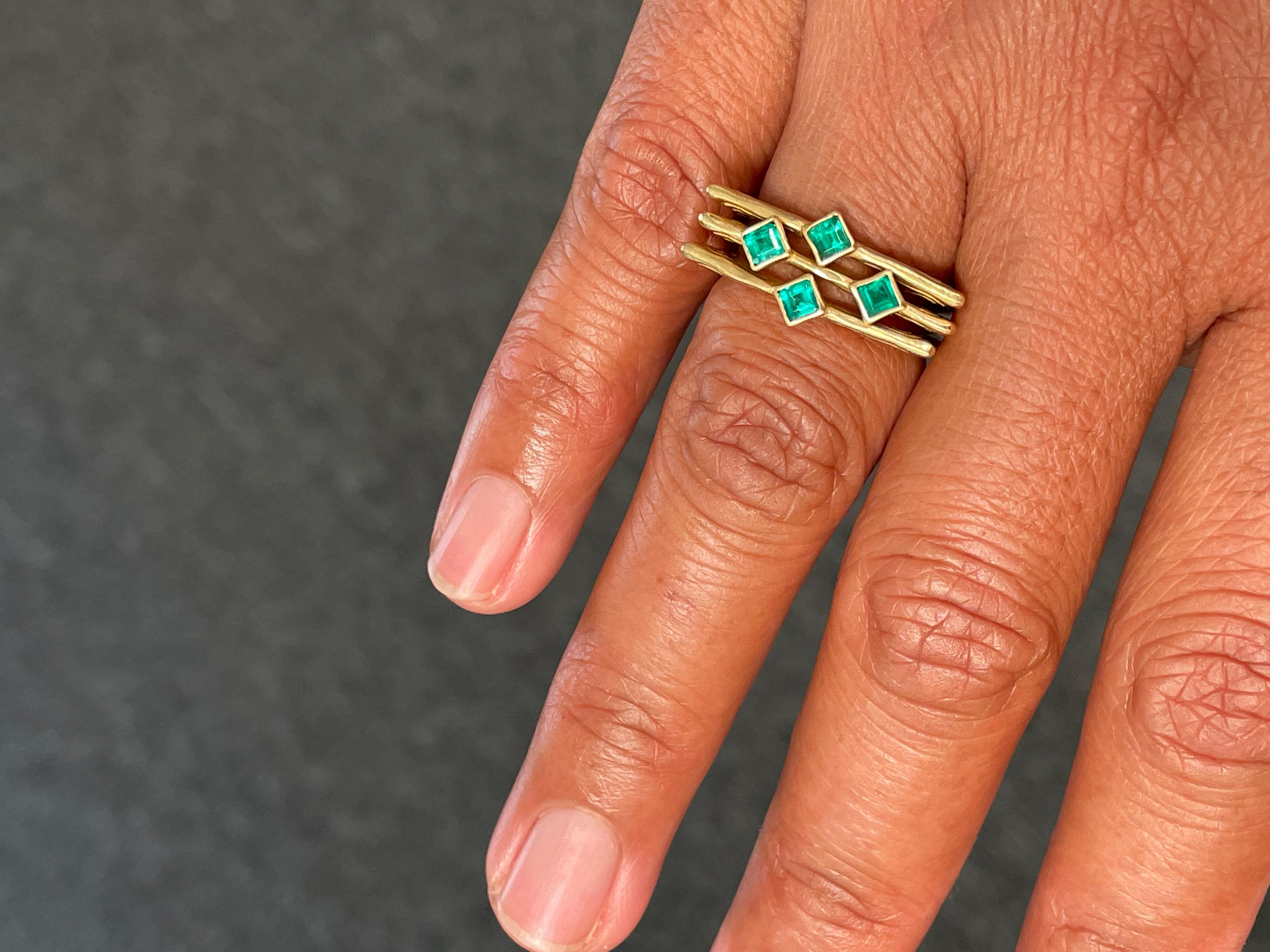 For Sale:  Triple Band Columbian Emerald 18k Gold Ring 3