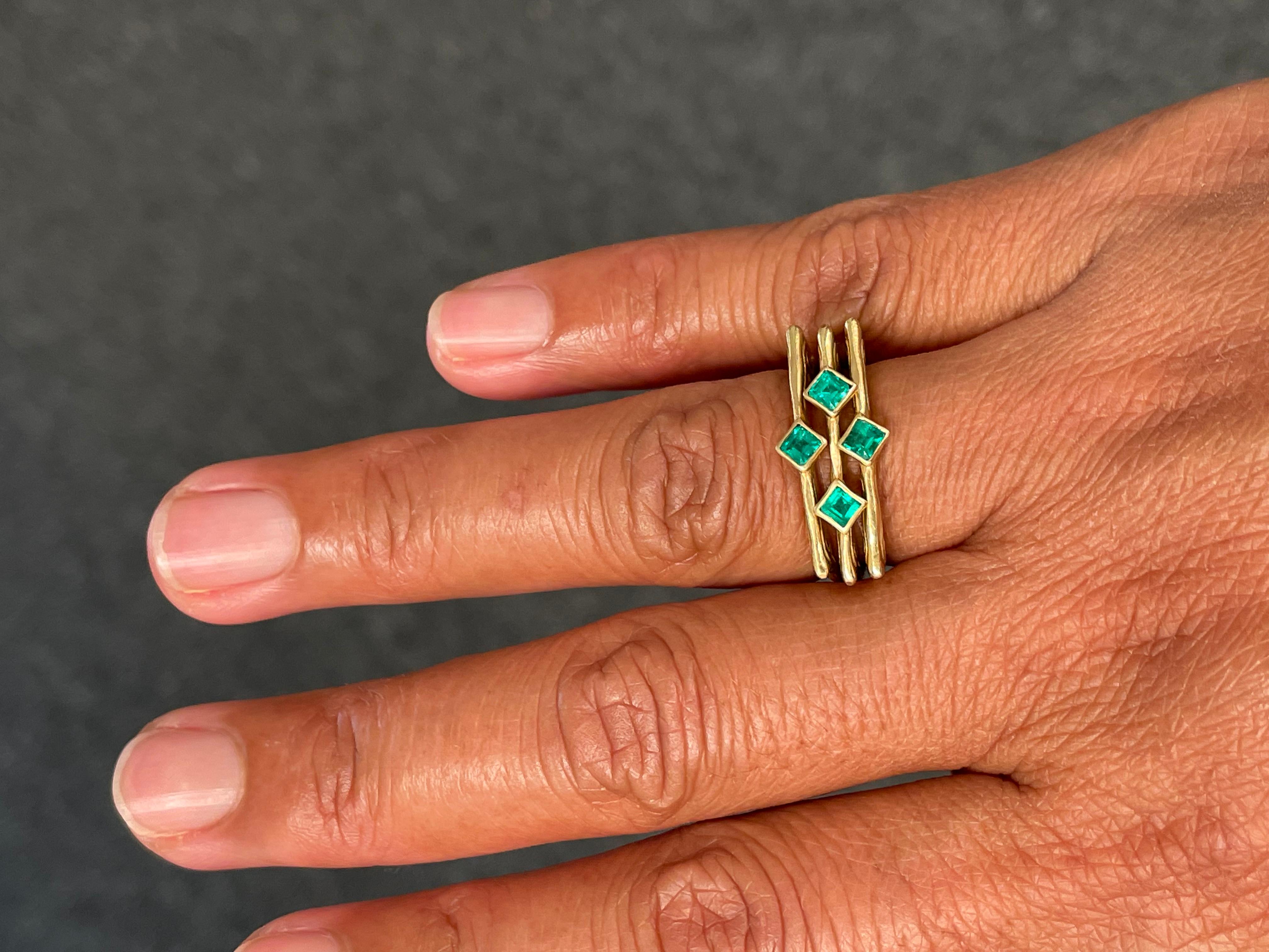 For Sale:  Triple Band Columbian Emerald 18k Gold Ring 4