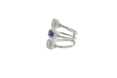 Triple Band Emerald Cut Sapphire and Diamond White Gold Ring
