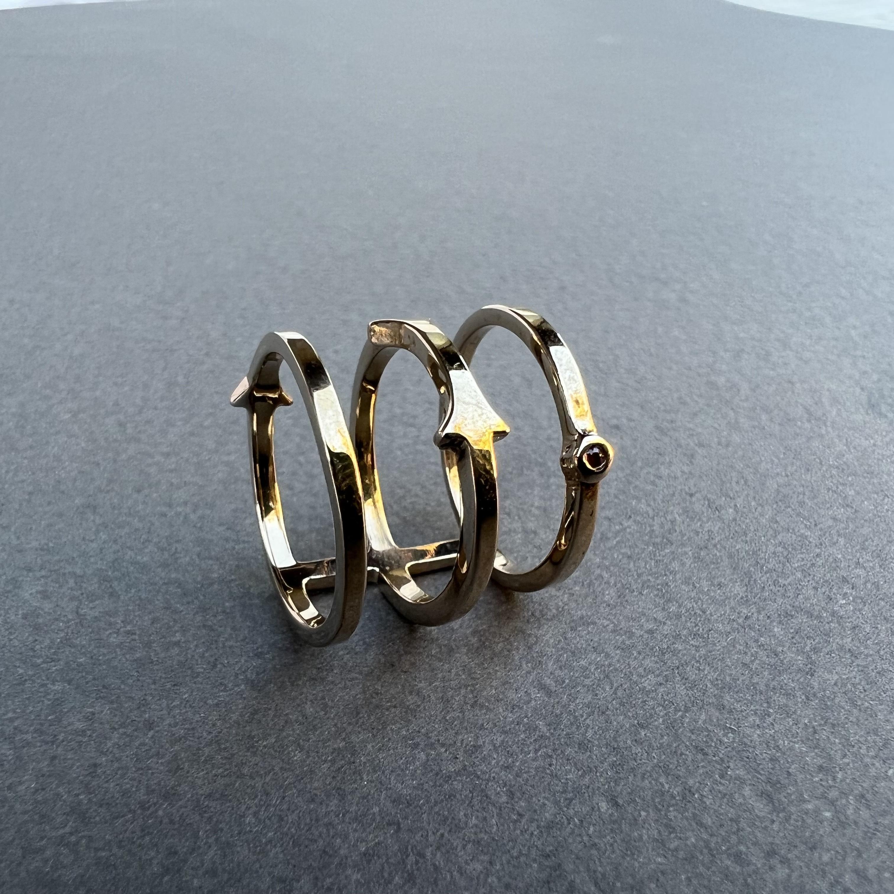 Contemporary Triple Band Ring White Diamond Gold Ring Cocktail Ring J Dauphin For Sale